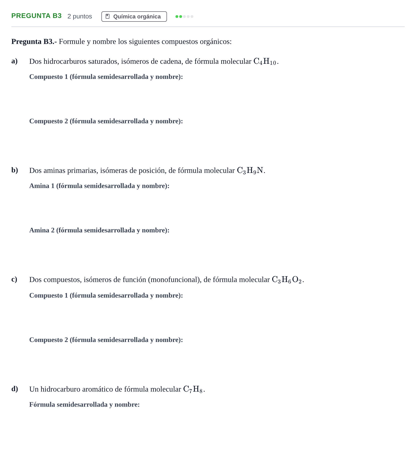 Enunciado: Pregunta B3 · Química PAU Madrid Extraordinaria 2019