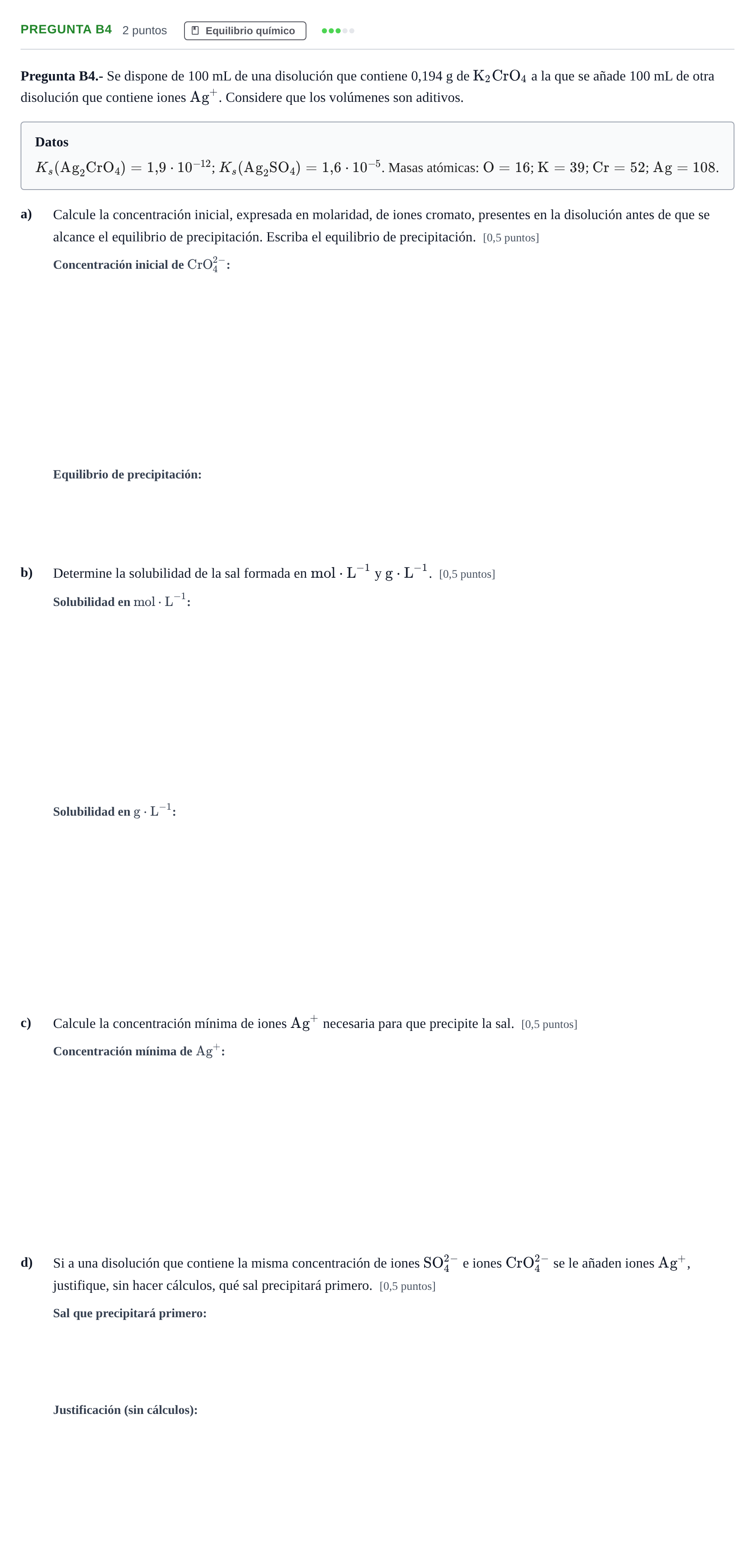 Enunciado: Pregunta B4 · Química PAU Madrid Extraordinaria 2019