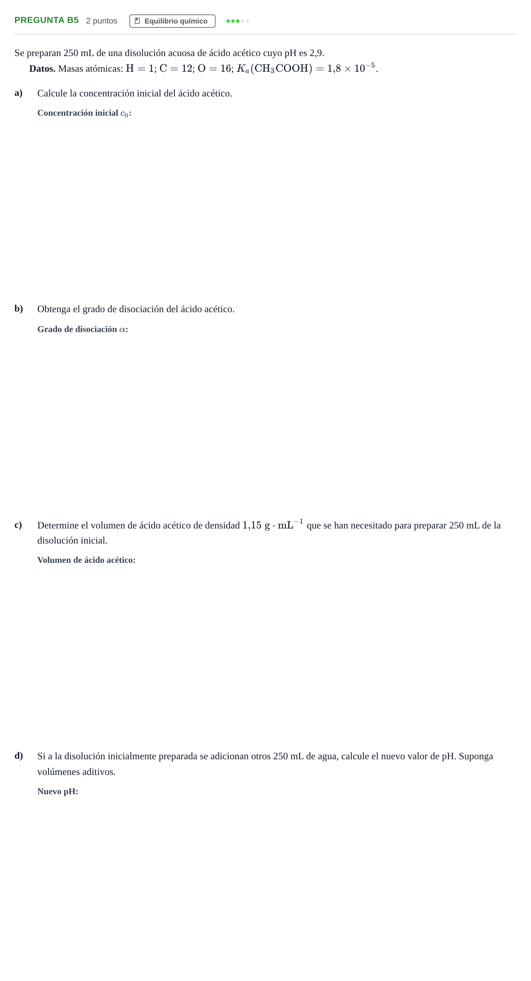 Enunciado: Pregunta B5 · Química PAU Madrid Extraordinaria 2019