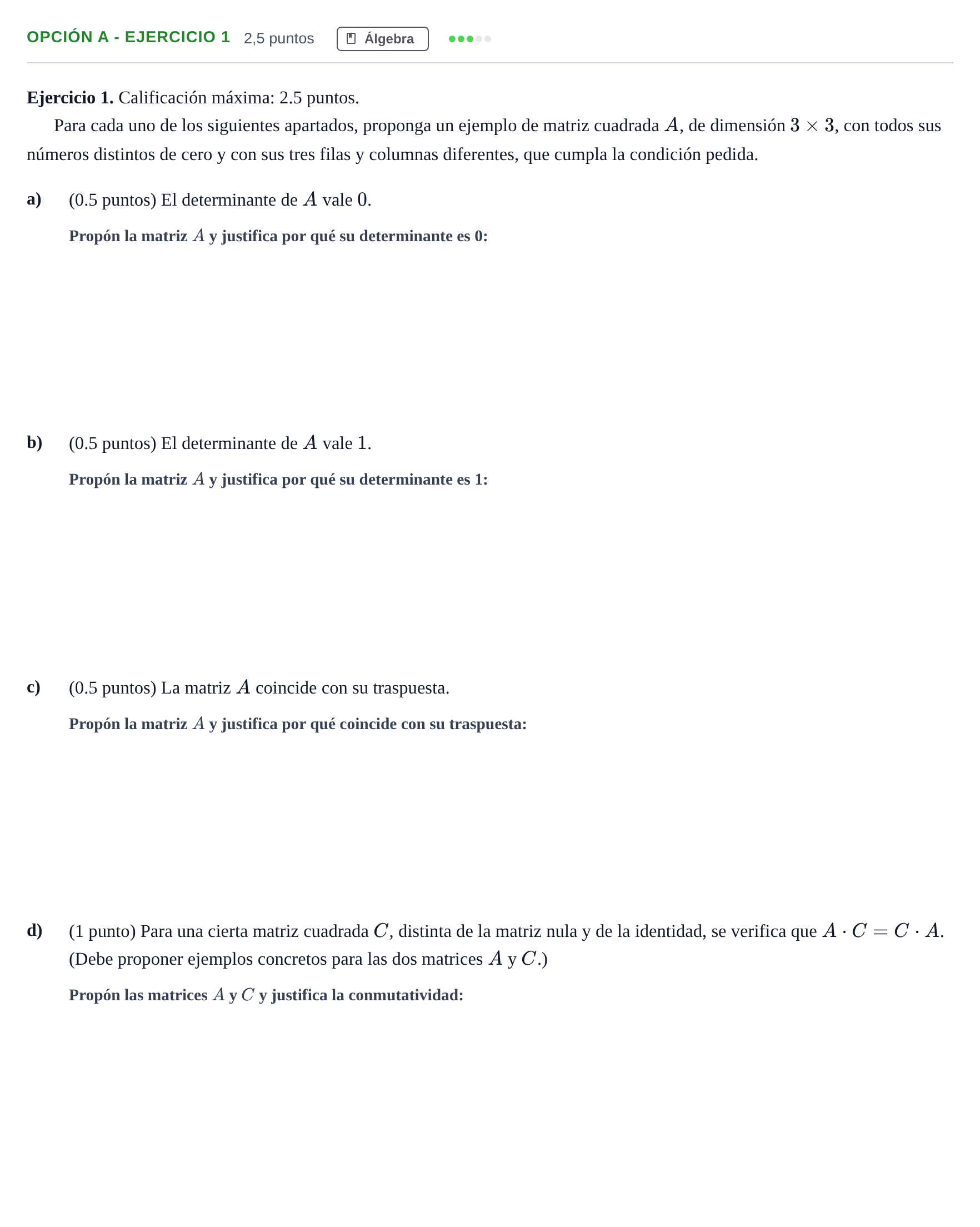 Enunciado: Opción A - Ejercicio 1 · Matemáticas II PAU Madrid Modelo 2019