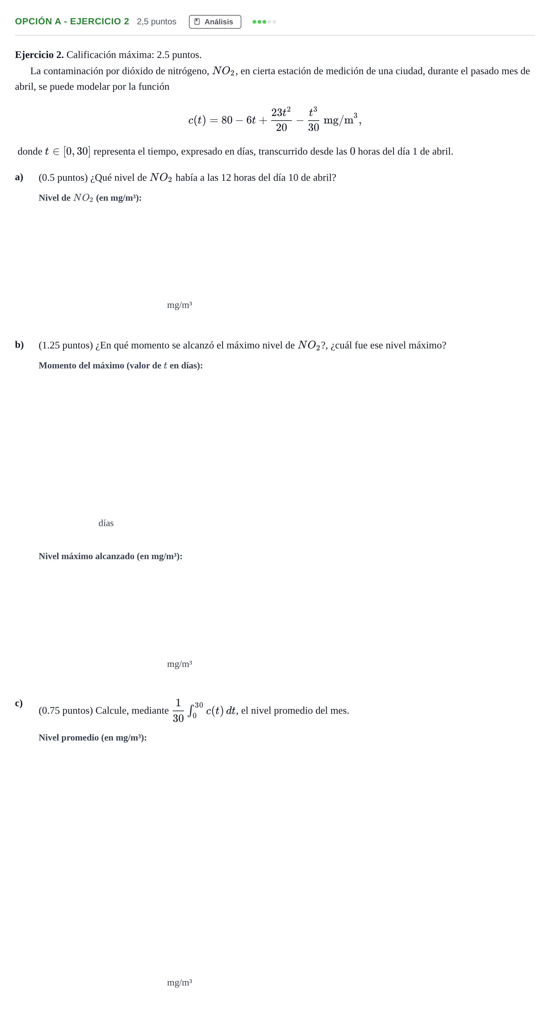 Enunciado: Opción A - Ejercicio 2 · Matemáticas II PAU Madrid Modelo 2019