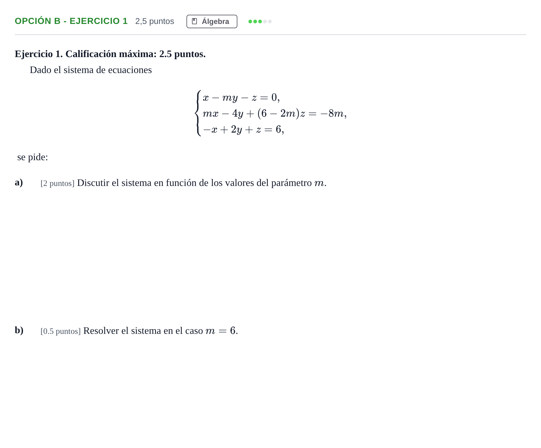 Enunciado: Opción B - Ejercicio 1 · Matemáticas II PAU Madrid Modelo 2019