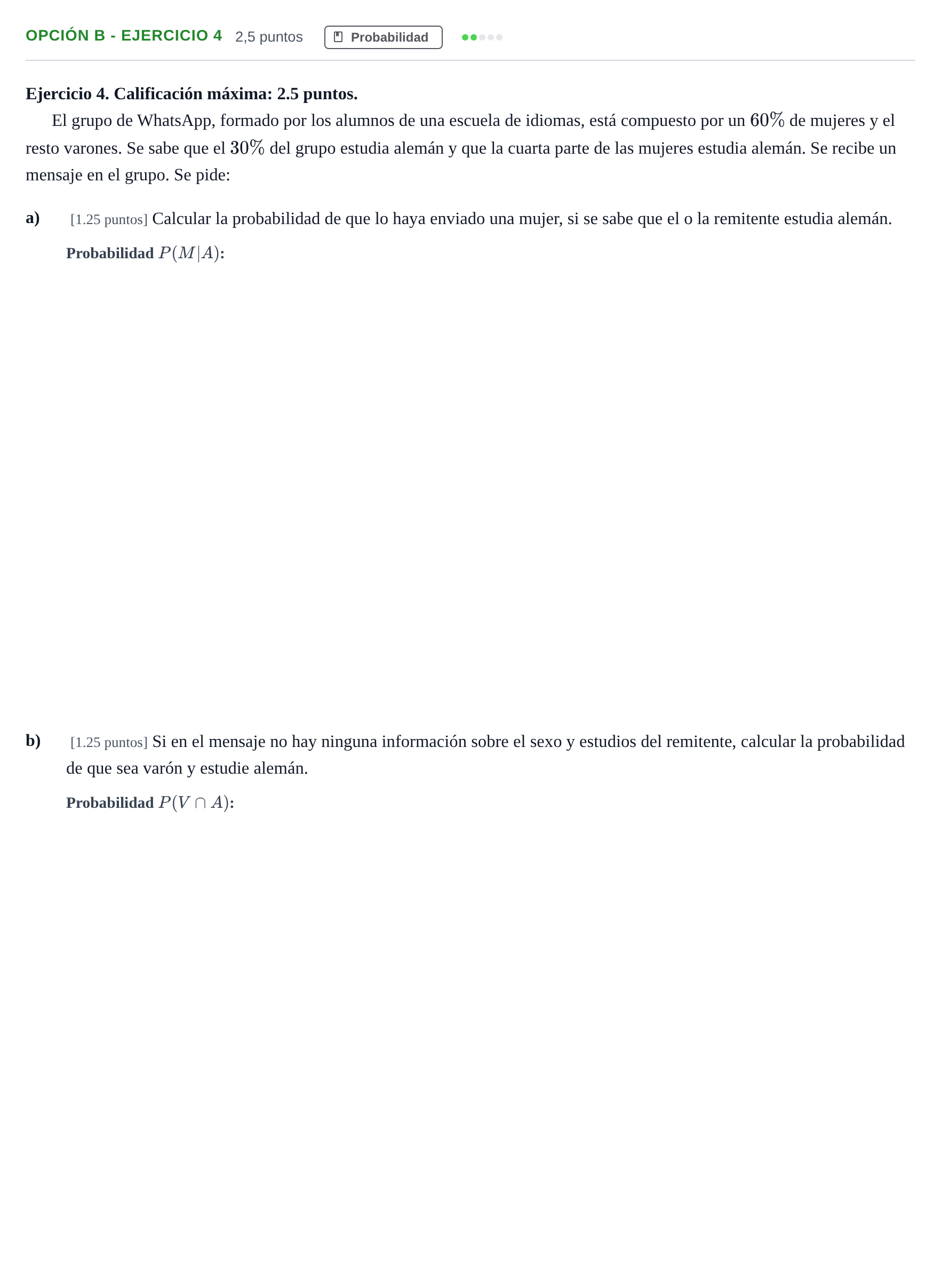 Enunciado: Opción B - Ejercicio 4 · Matemáticas II PAU Madrid Modelo 2019