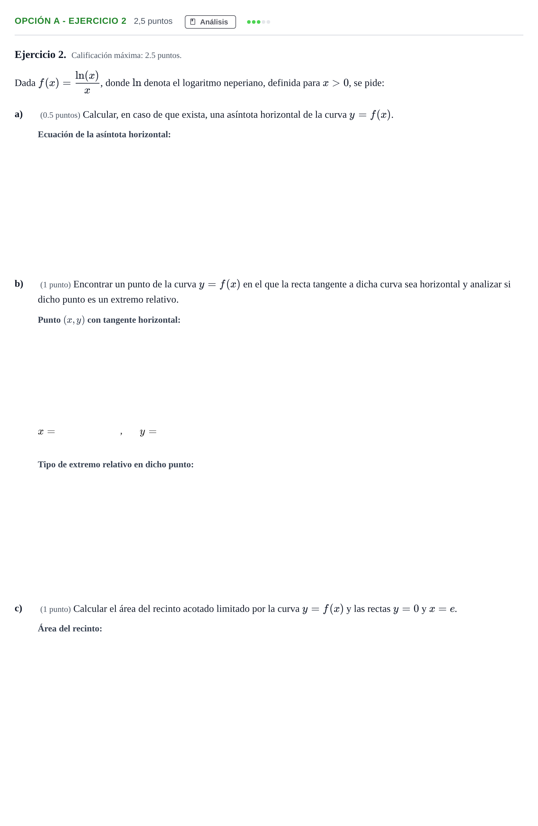 Enunciado: Opción A - Ejercicio 2 · Matemáticas II PAU Madrid Ordinaria 2019