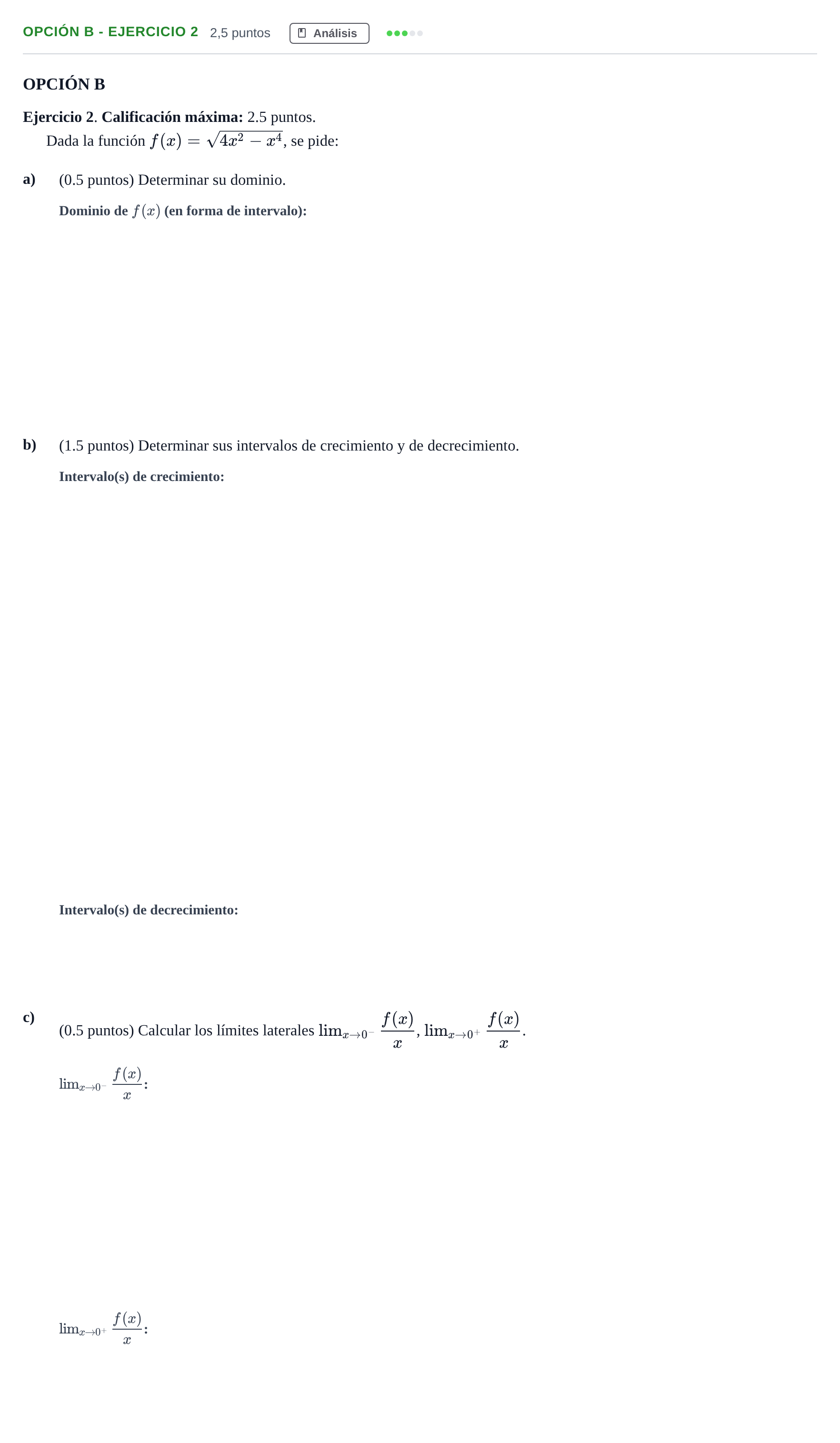 Enunciado: Opción B - Ejercicio 2 · Matemáticas II PAU Madrid Ordinaria 2019