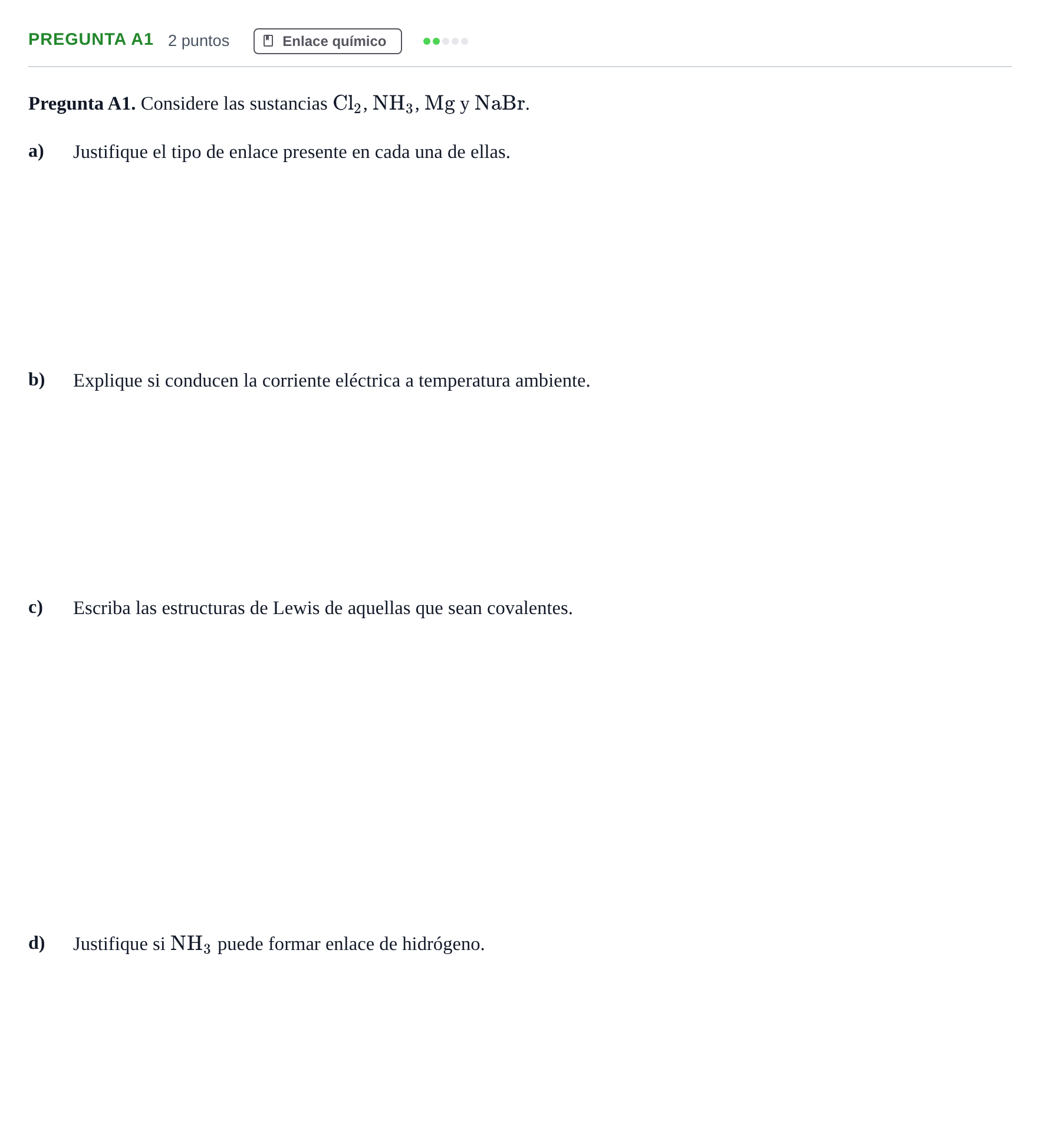 Enunciado: Pregunta A1 · Química PAU Madrid Modelo 2019
