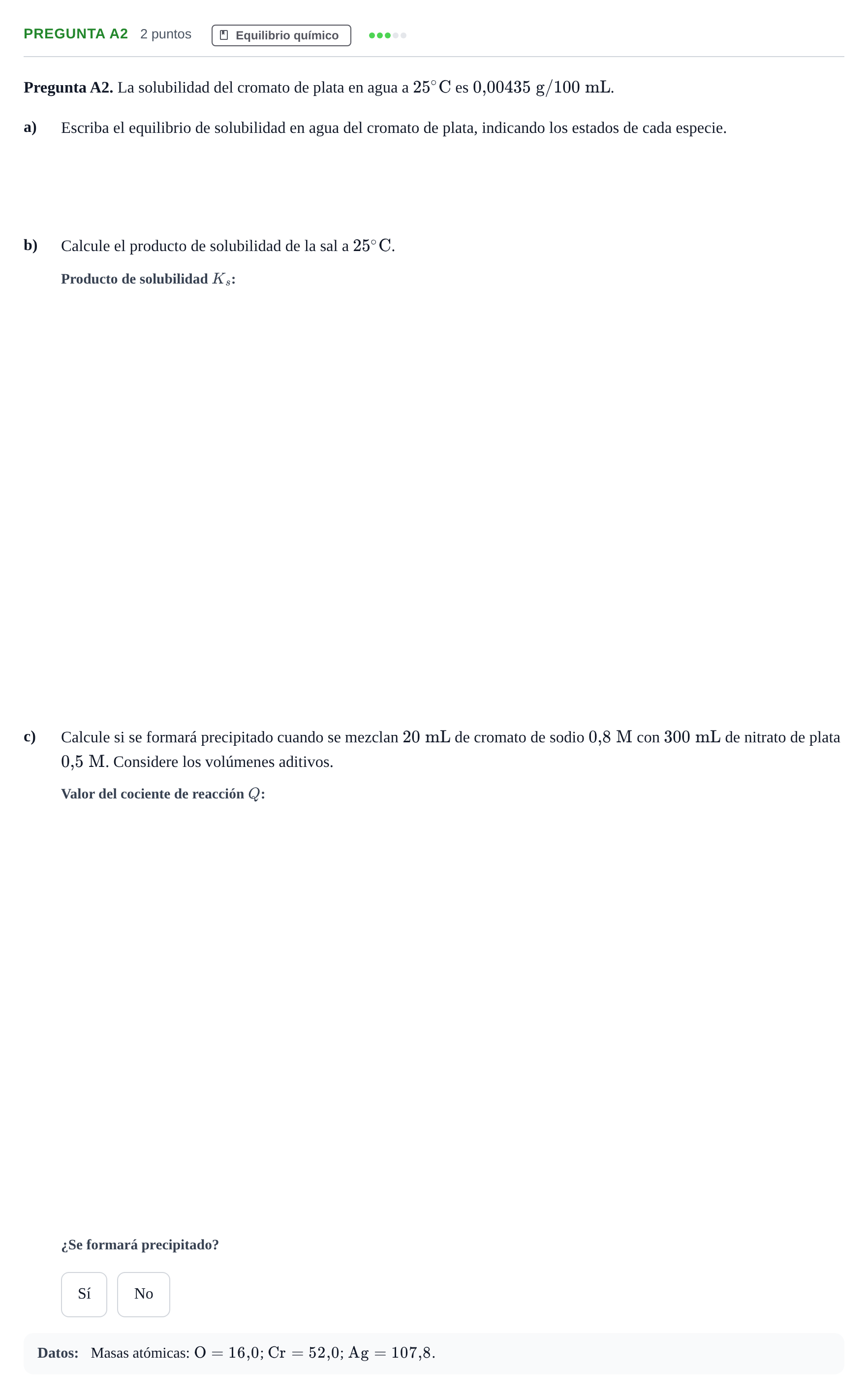 Enunciado: Pregunta A2 · Química PAU Madrid Modelo 2019