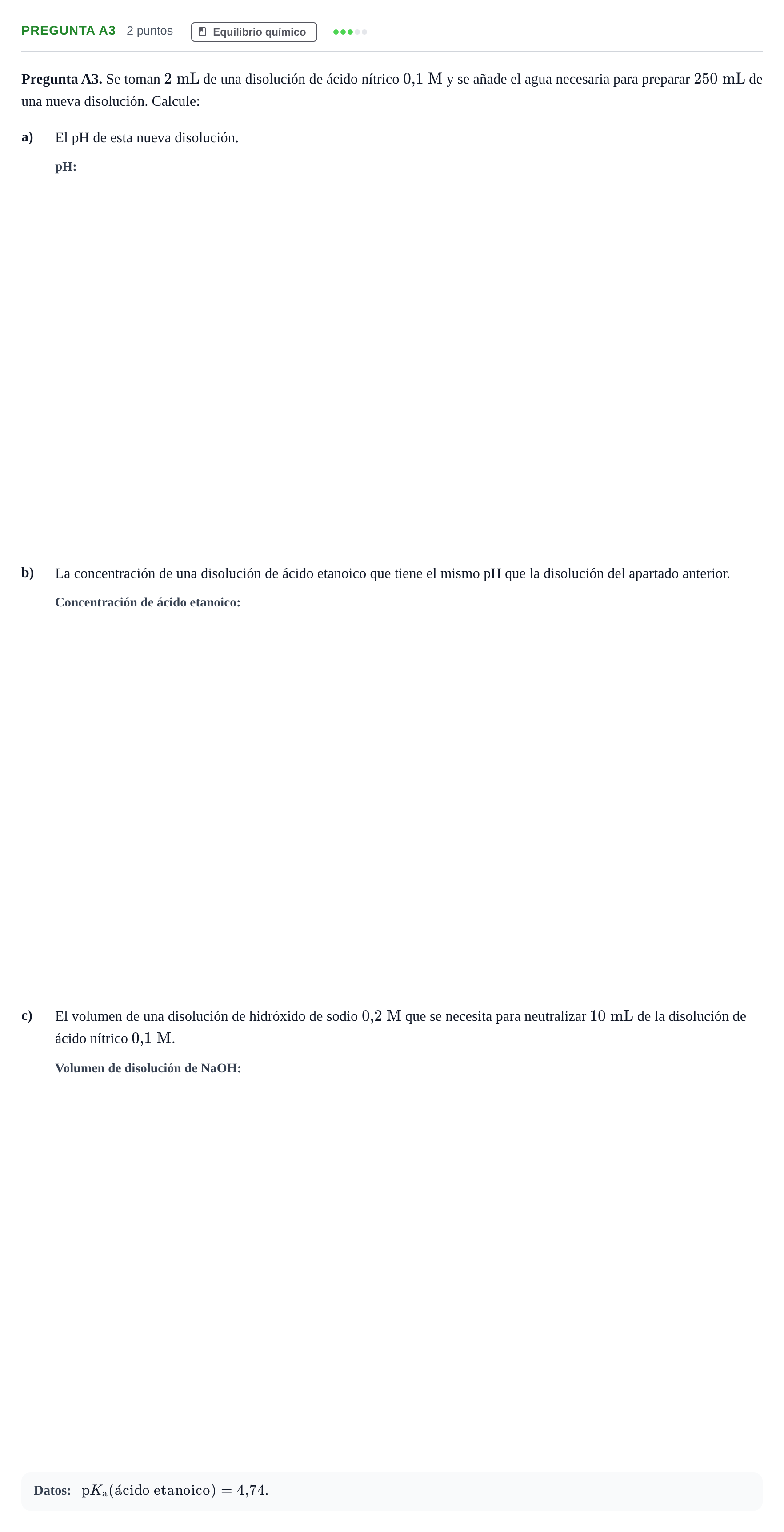 Enunciado: Pregunta A3 · Química PAU Madrid Modelo 2019