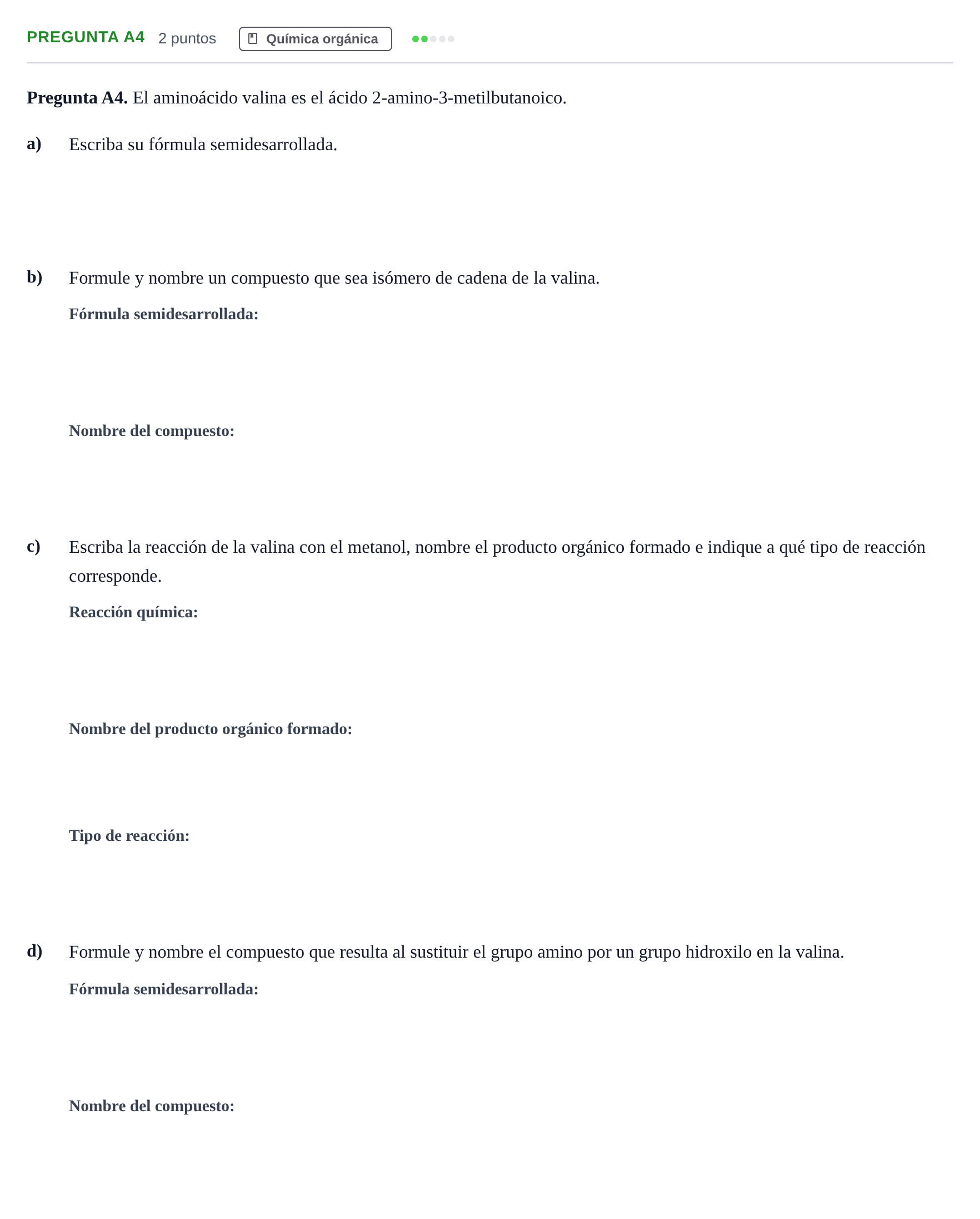 Enunciado: Pregunta A4 · Química PAU Madrid Modelo 2019