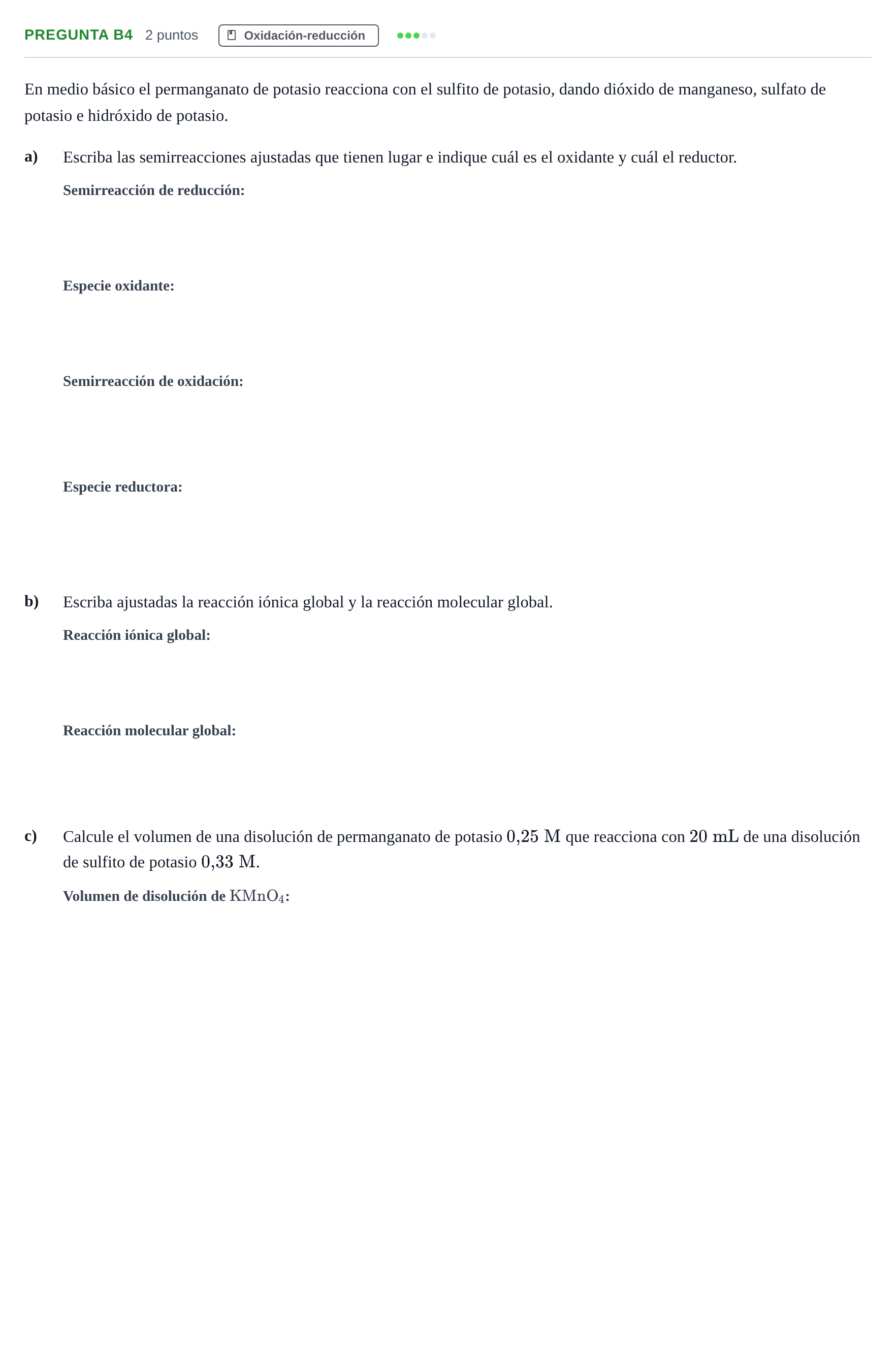 Enunciado: Pregunta B4 · Química PAU Madrid Modelo 2019