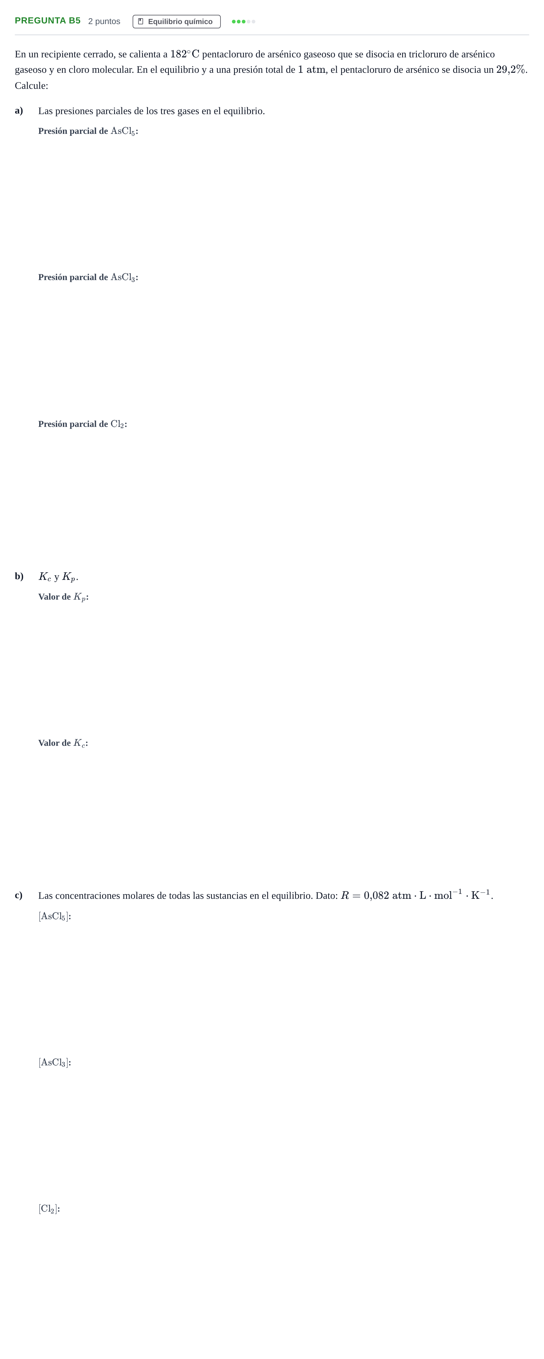 Enunciado: Pregunta B5 · Química PAU Madrid Modelo 2019