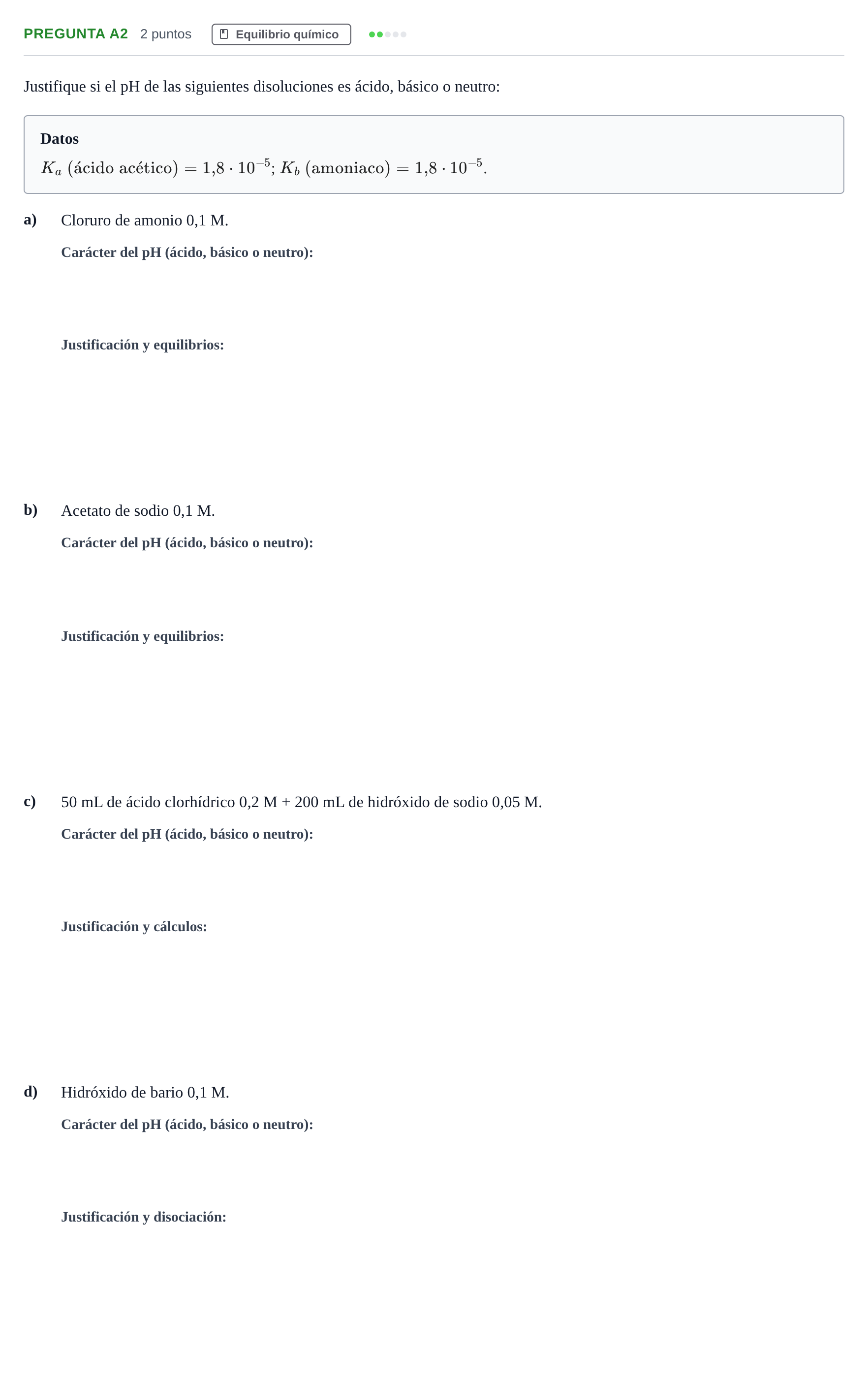 Enunciado: Pregunta A2 · Química PAU Madrid Ordinaria 2019