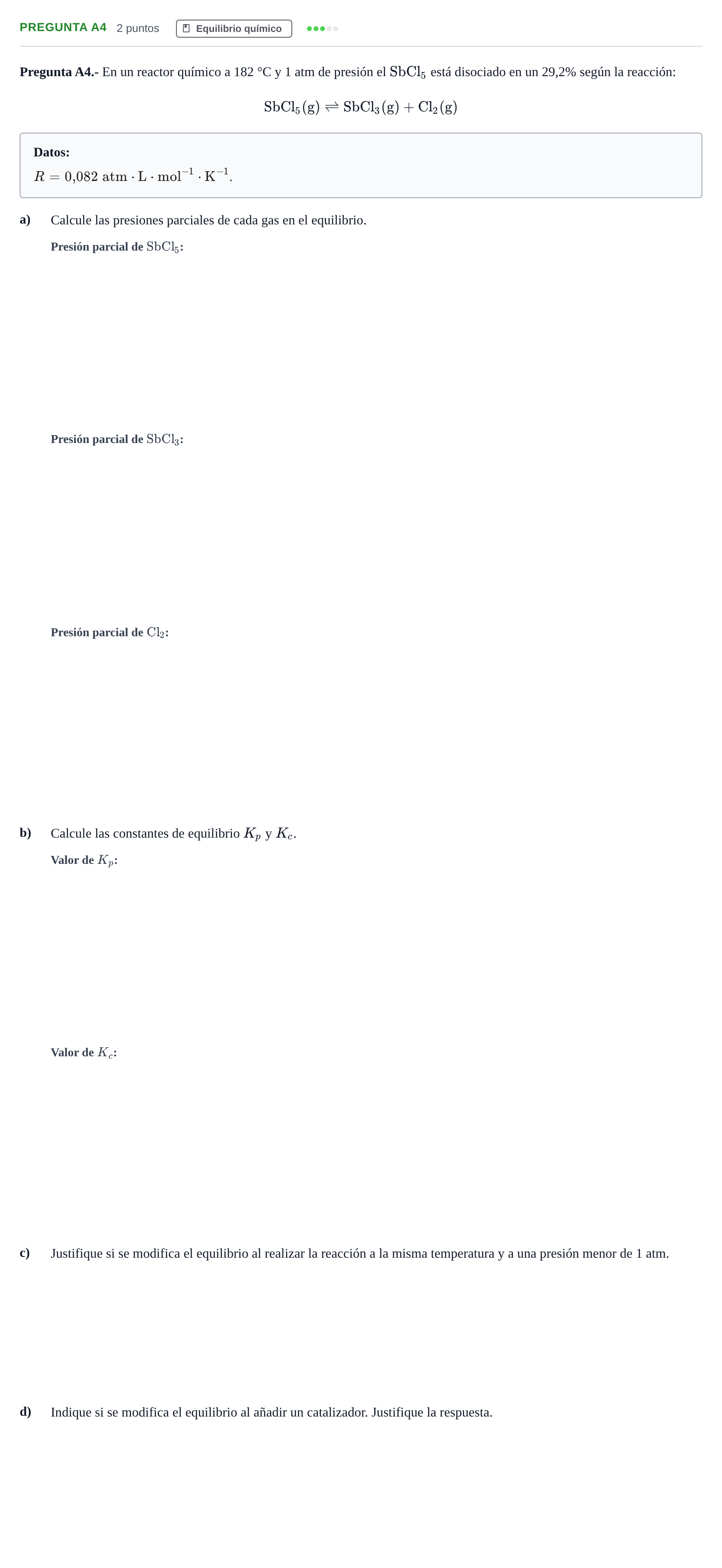 Enunciado: Pregunta A4 · Química PAU Madrid Ordinaria 2019