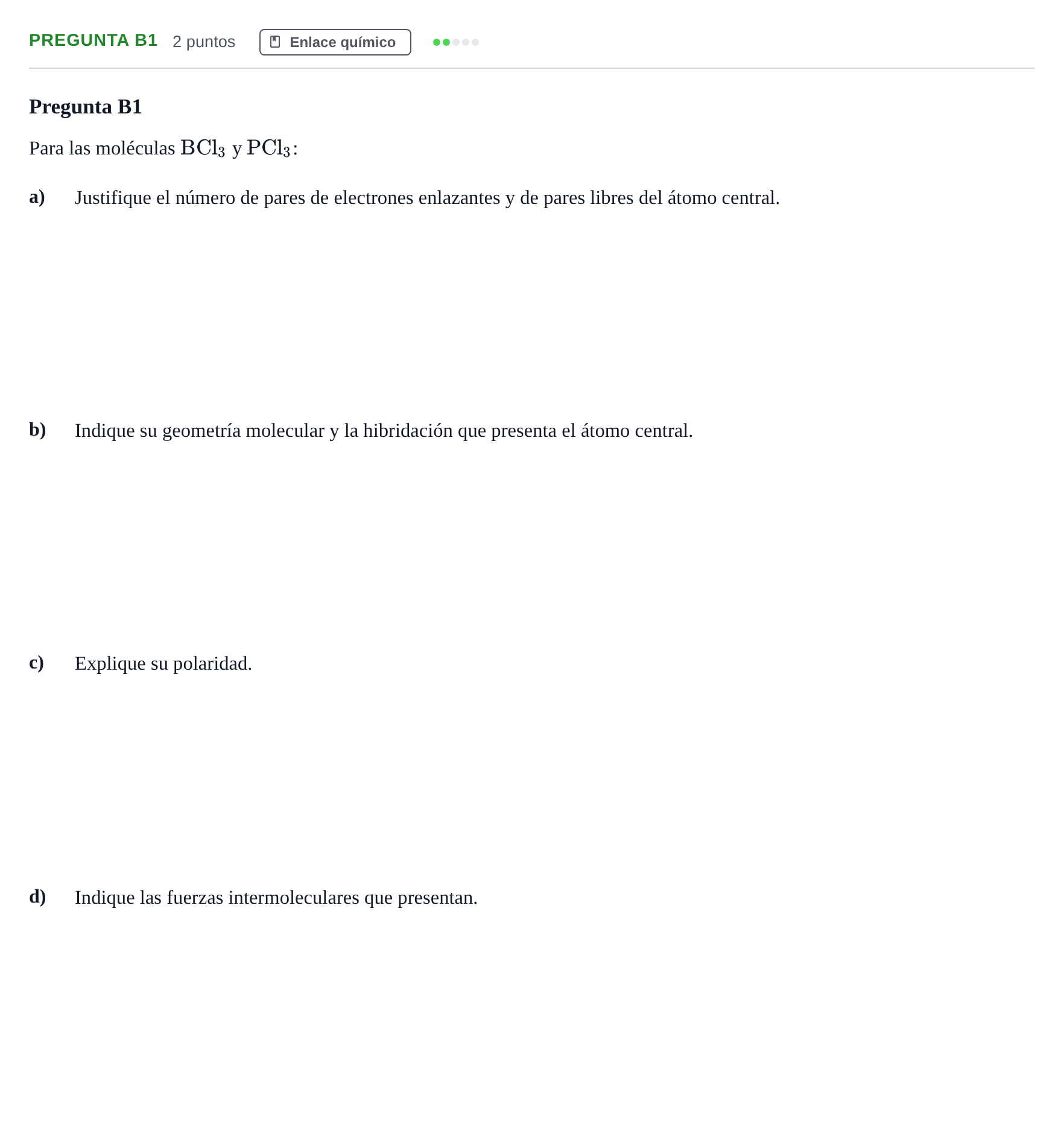 Enunciado: Pregunta B1 · Química PAU Madrid Ordinaria 2019