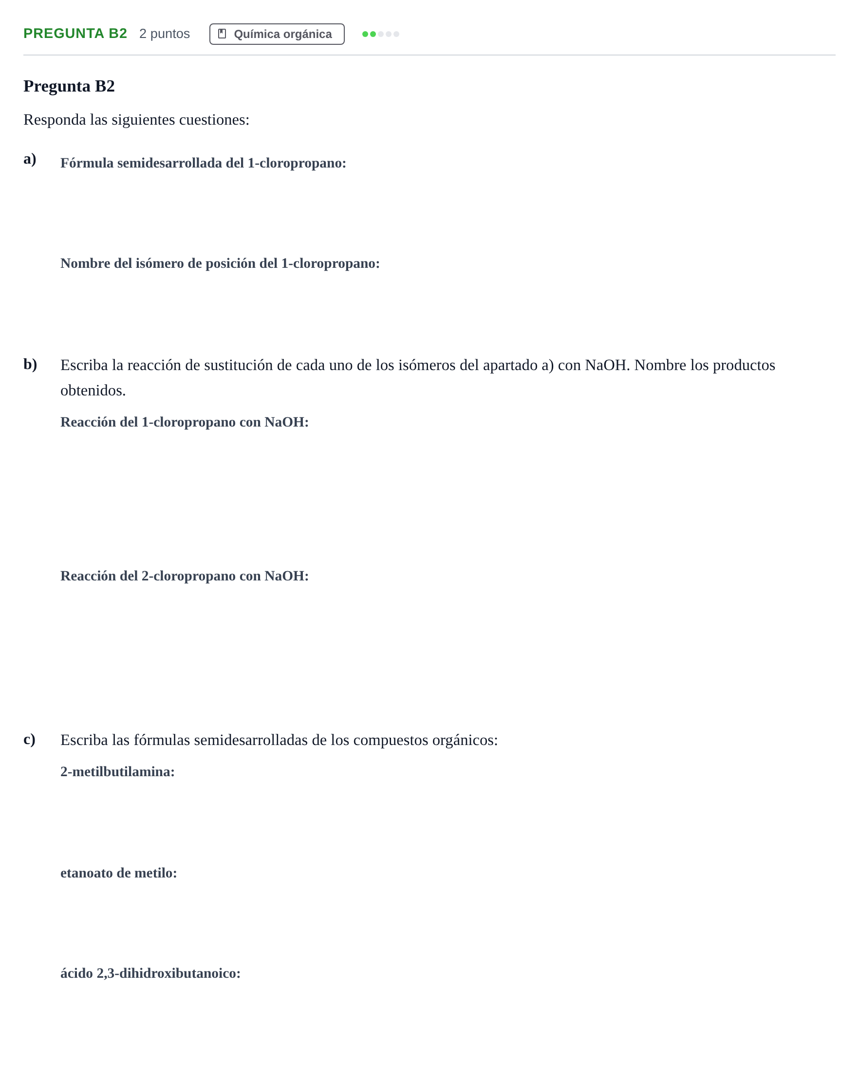Enunciado: Pregunta B2 · Química PAU Madrid Ordinaria 2019