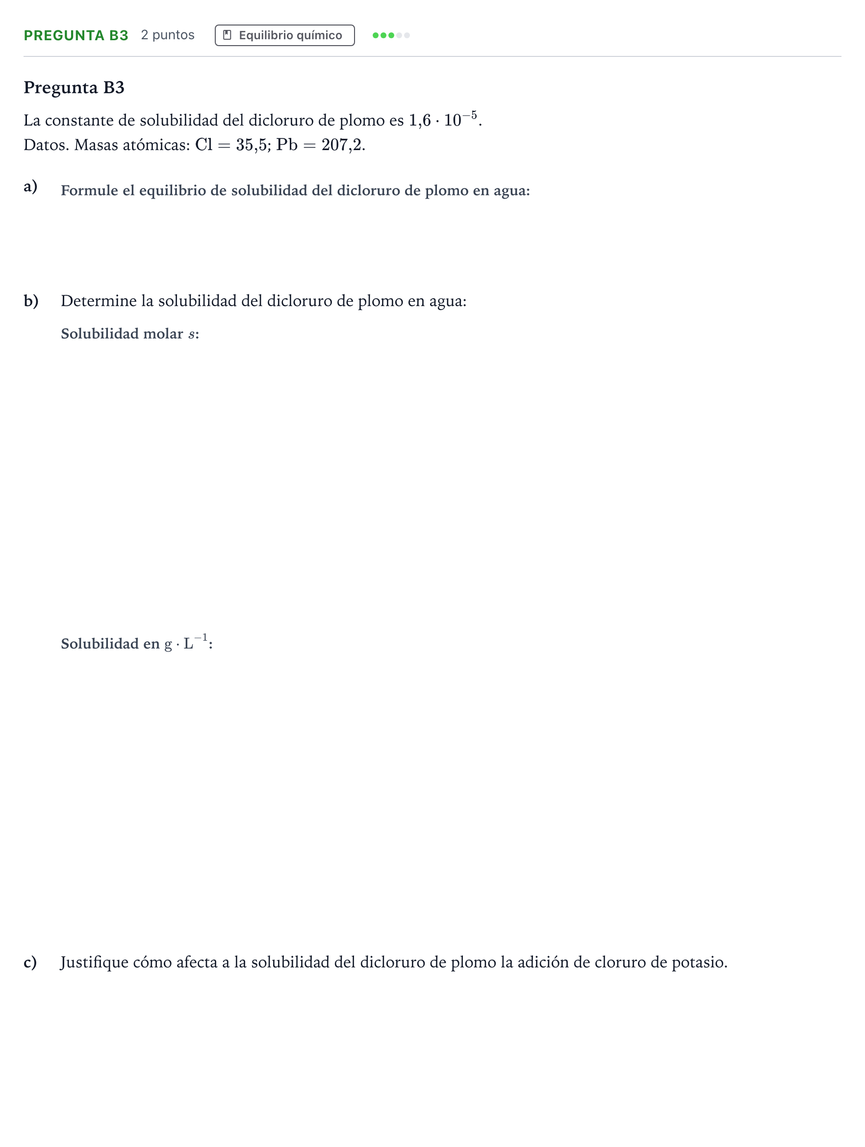 Enunciado: Pregunta B3 · Química PAU Madrid Ordinaria 2019