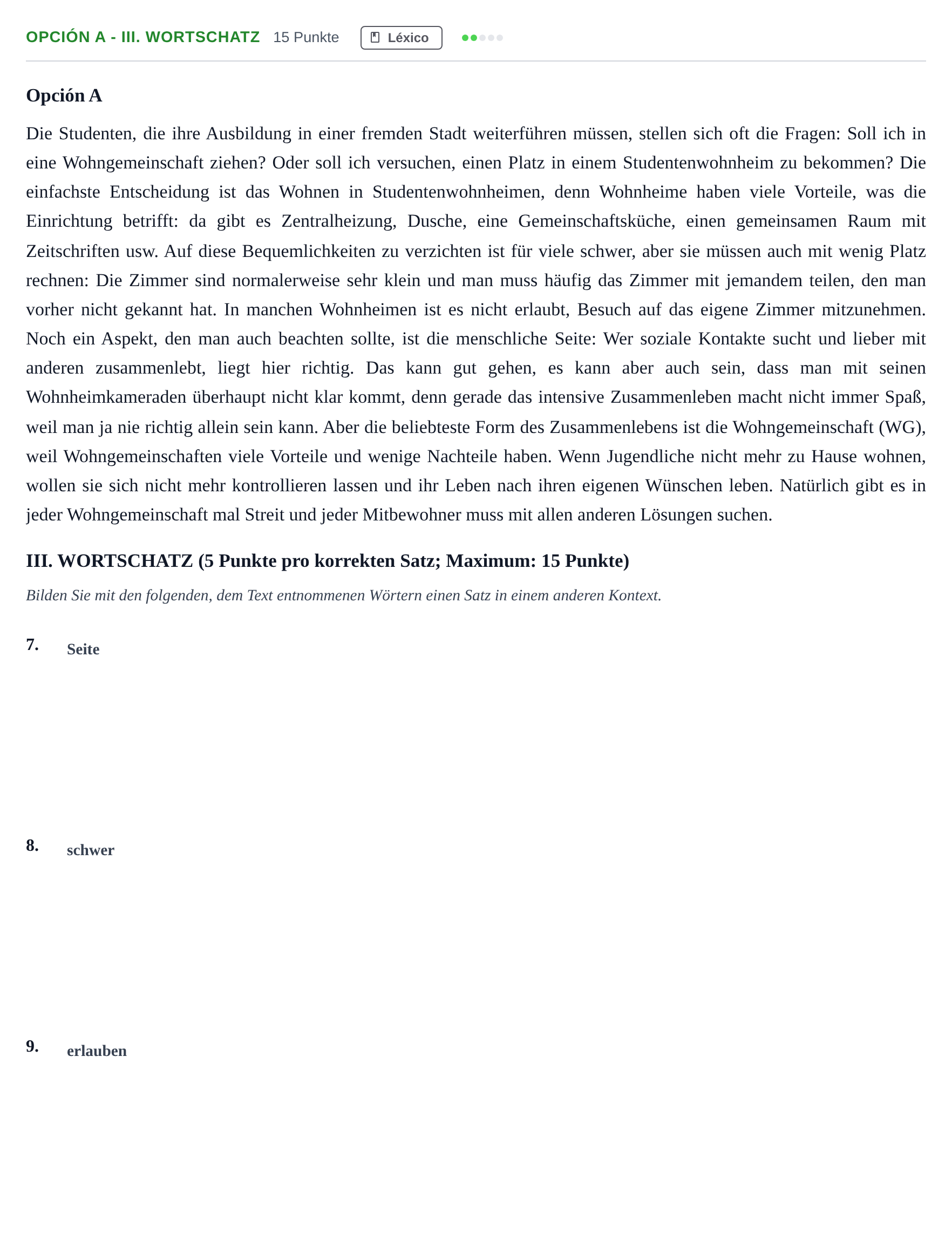 Enunciado: Opción A - III. Wortschatz · Alemán PAU Andalucía Ordinaria Reserva A 2013