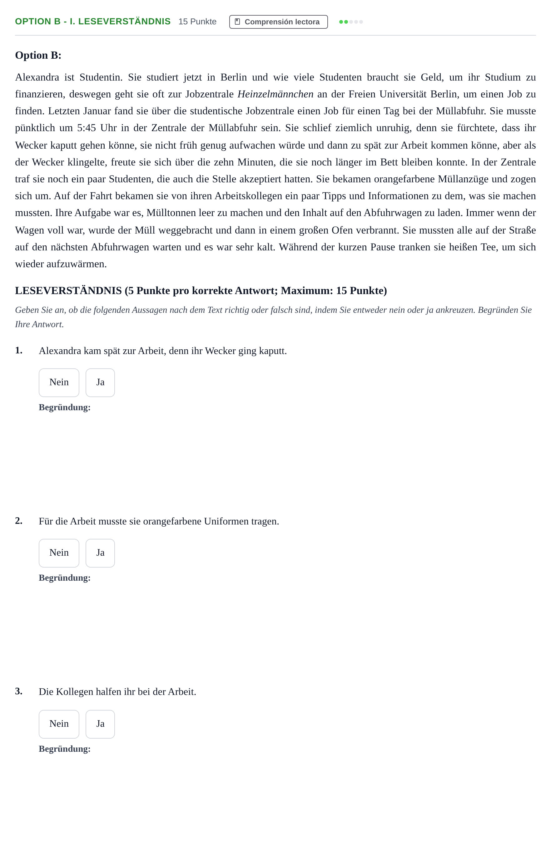 Enunciado: Ejercicio Option B - I. Leseverständnis · Alemán PAU Andalucía Ordinaria Reserva A 2013