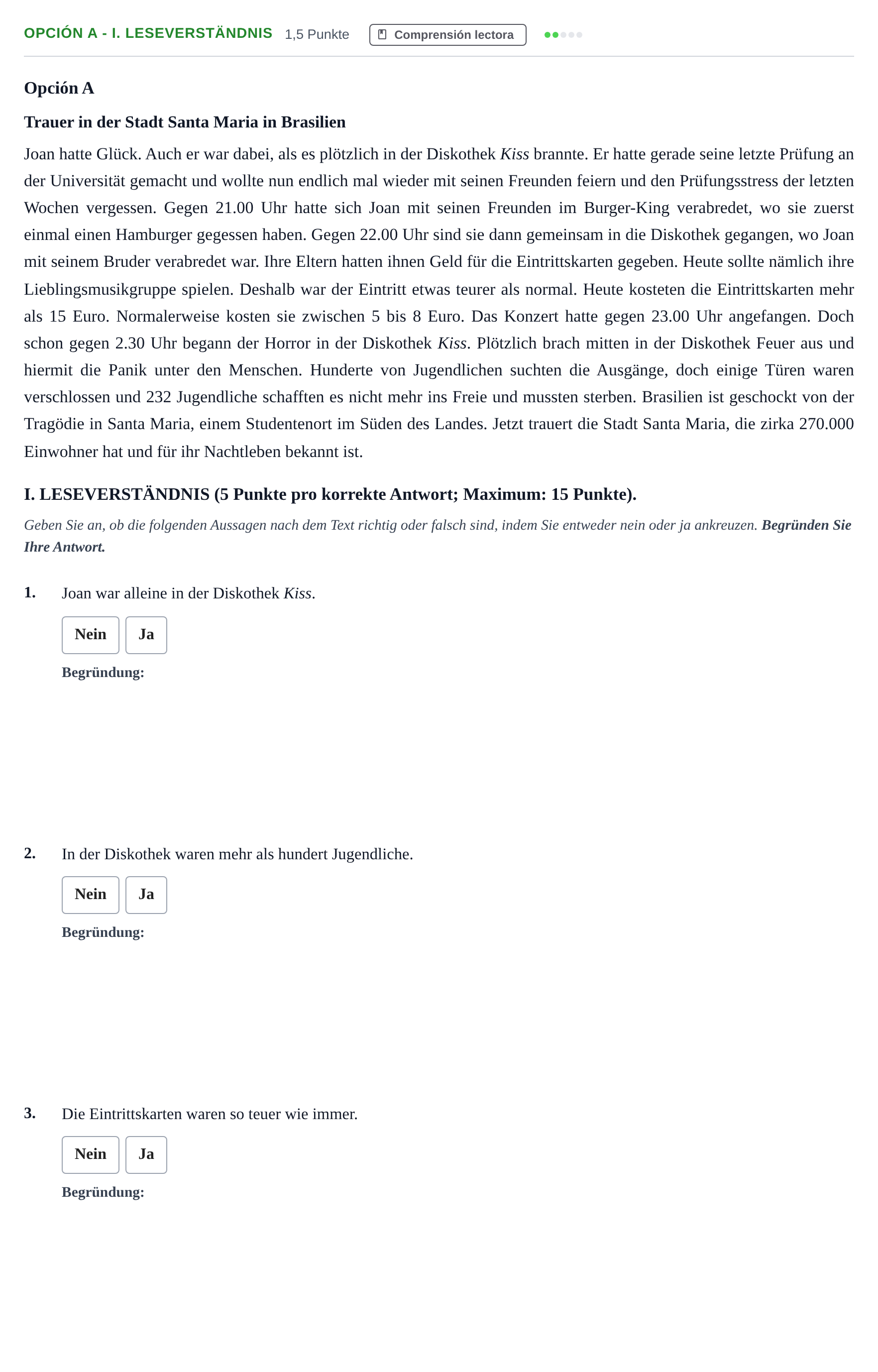 Enunciado: Opción A - I. Leseverständnis · Alemán PAU Andalucía Ordinaria Reserva B 2013