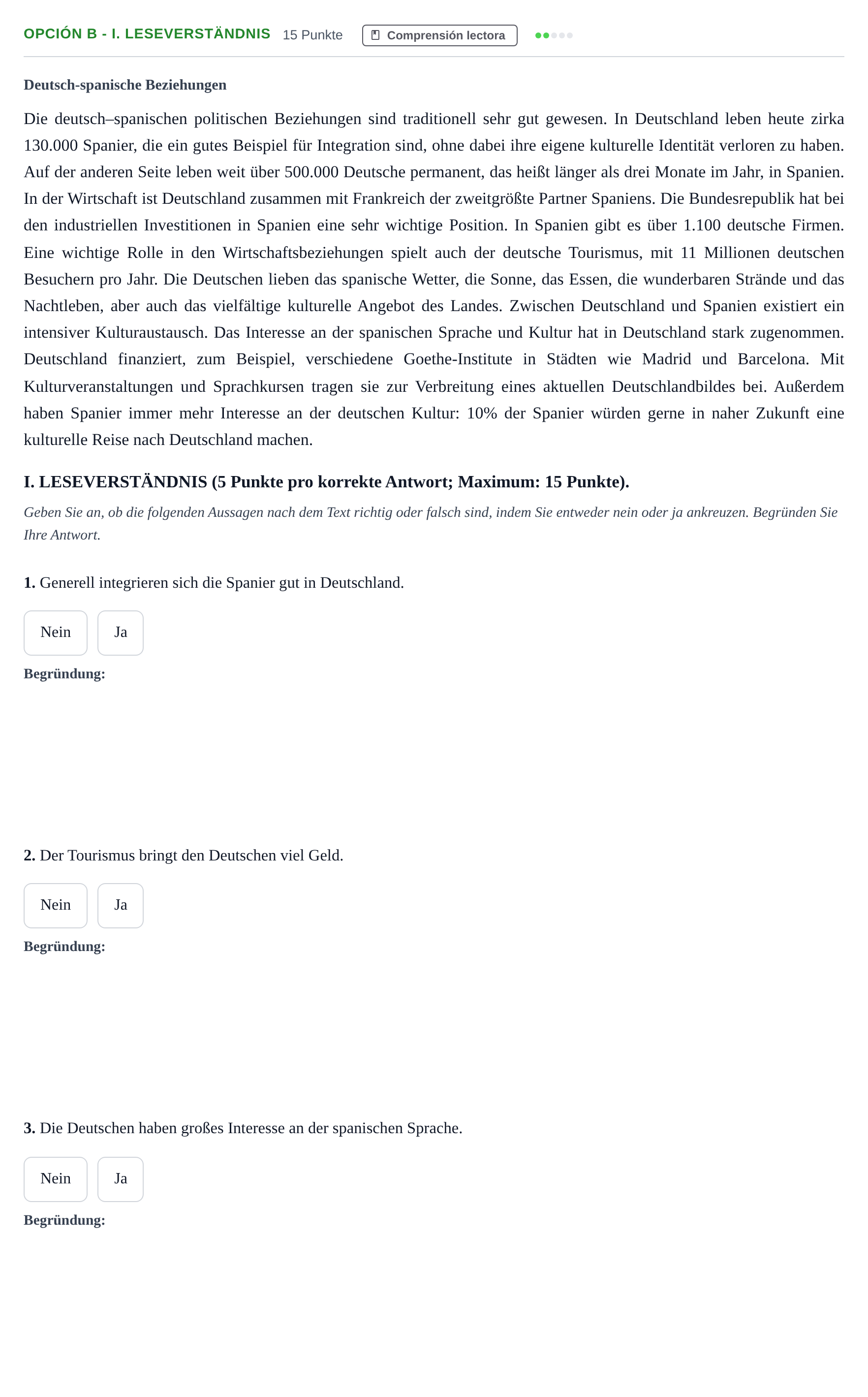 Enunciado: Opción B - I. Leseverständnis · Alemán PAU Andalucía Extraordinaria Reserva A 2013