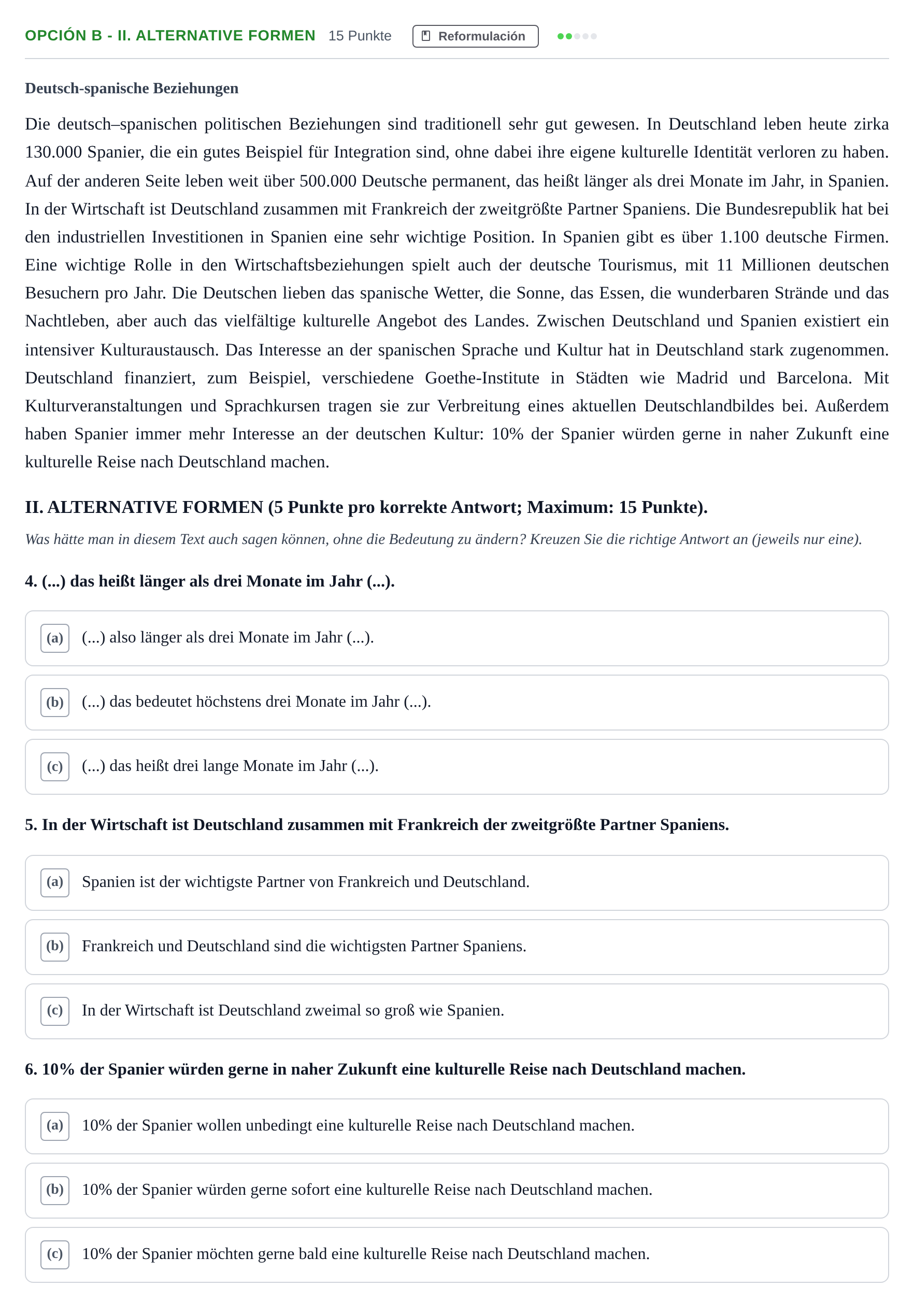 Enunciado: Opción B - II. Alternative Formen · Alemán PAU Andalucía Extraordinaria Reserva A 2013