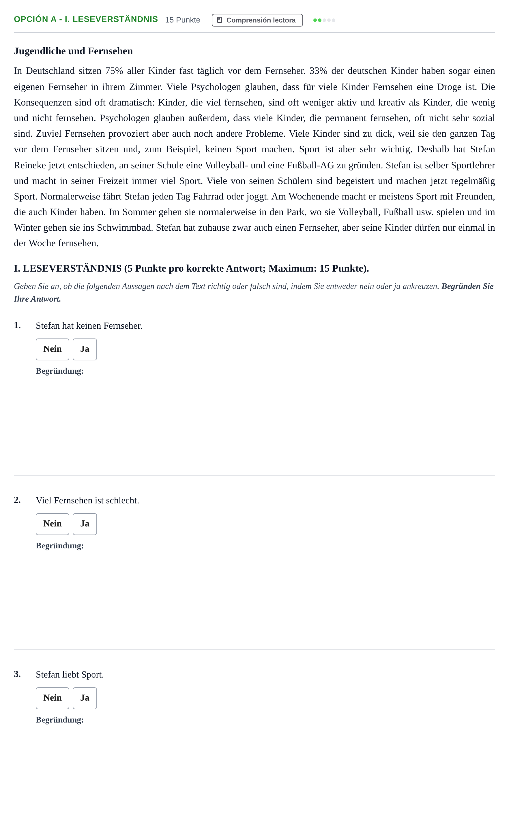 Enunciado: Opción A - I. Leseverständnis · Alemán PAU Andalucía Extraordinaria Reserva B 2013
