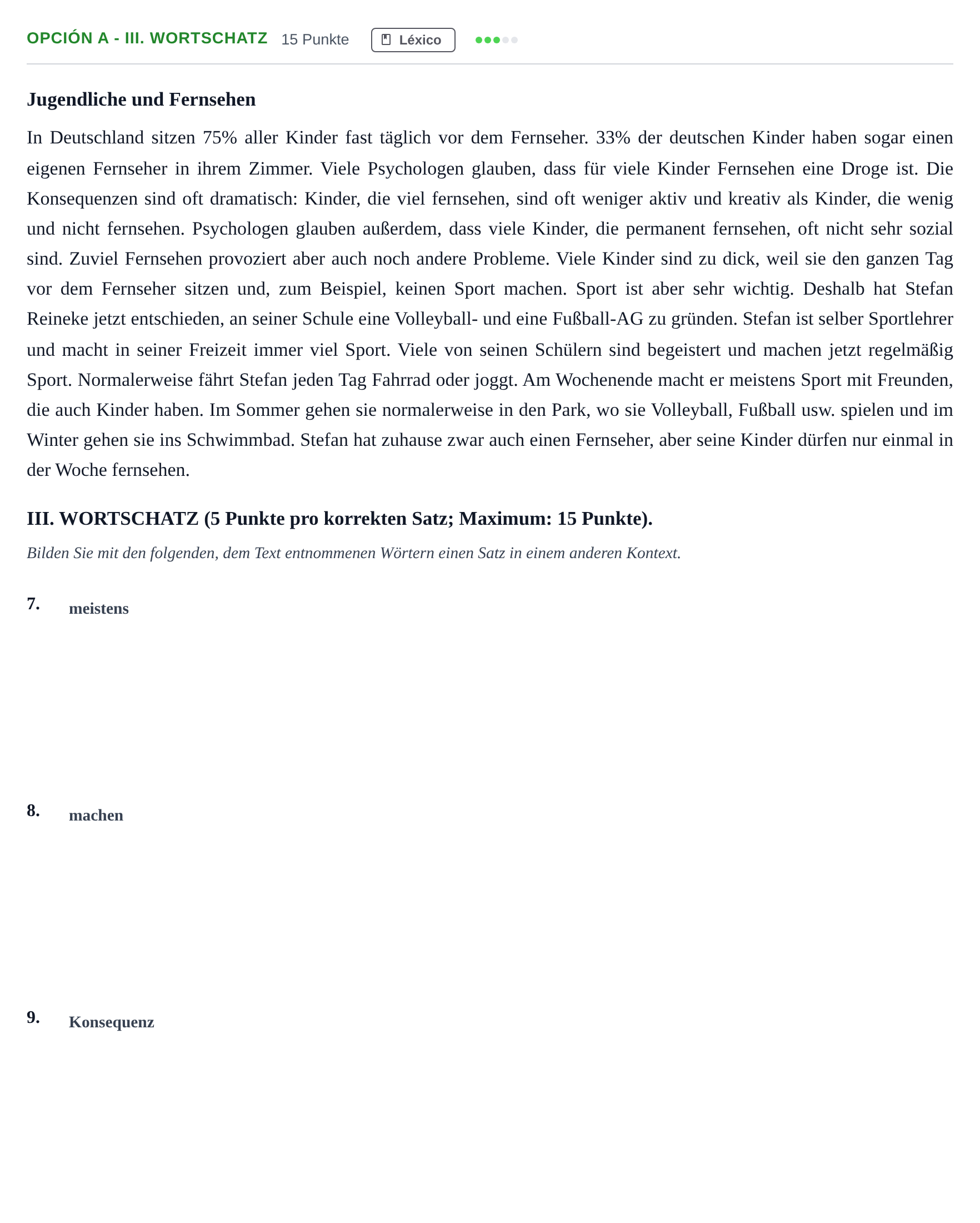Enunciado: Opción A - III. Wortschatz · Alemán PAU Andalucía Extraordinaria Reserva B 2013