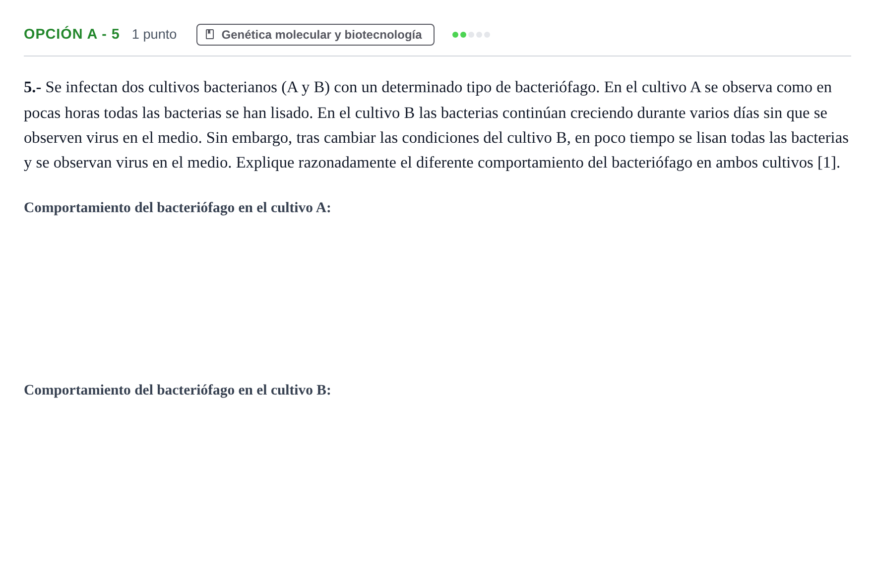 Enunciado: Opción A - 5 · Biología PAU Andalucía Extraordinaria Reserva B 2013
