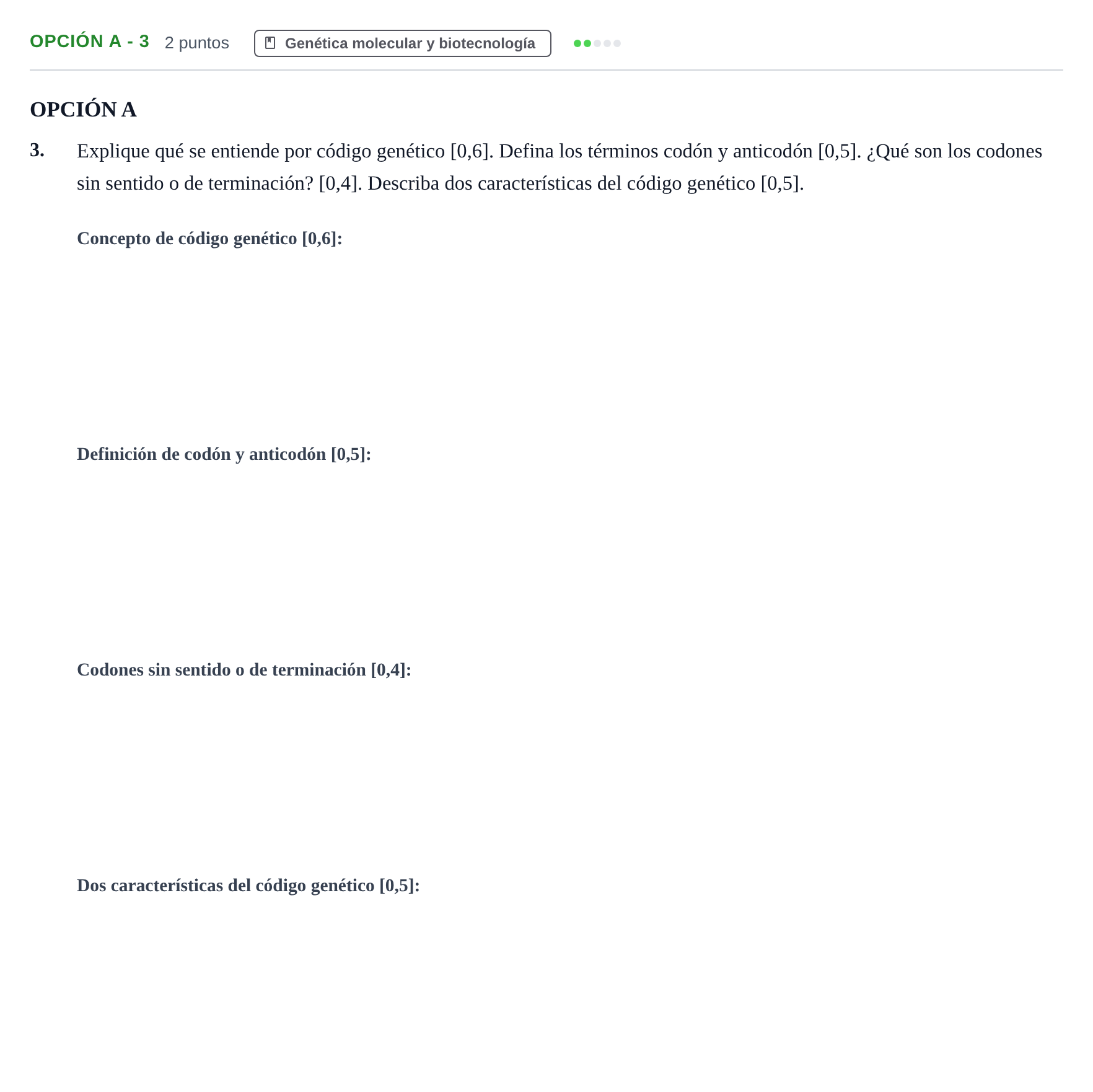 Enunciado: Opción A - 3 · Biología PAU Andalucía Extraordinaria Titular 2013