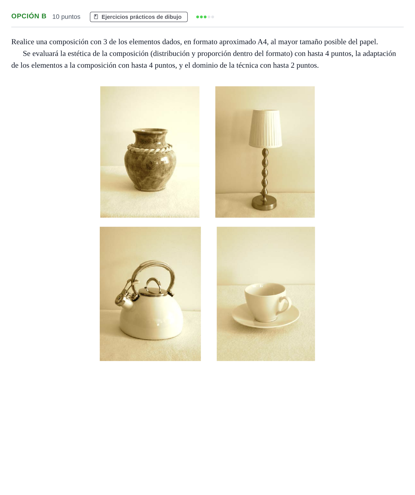 Enunciado: Opción B · Dibujo Artístico II PAU Andalucía Extraordinaria Reserva A 2013