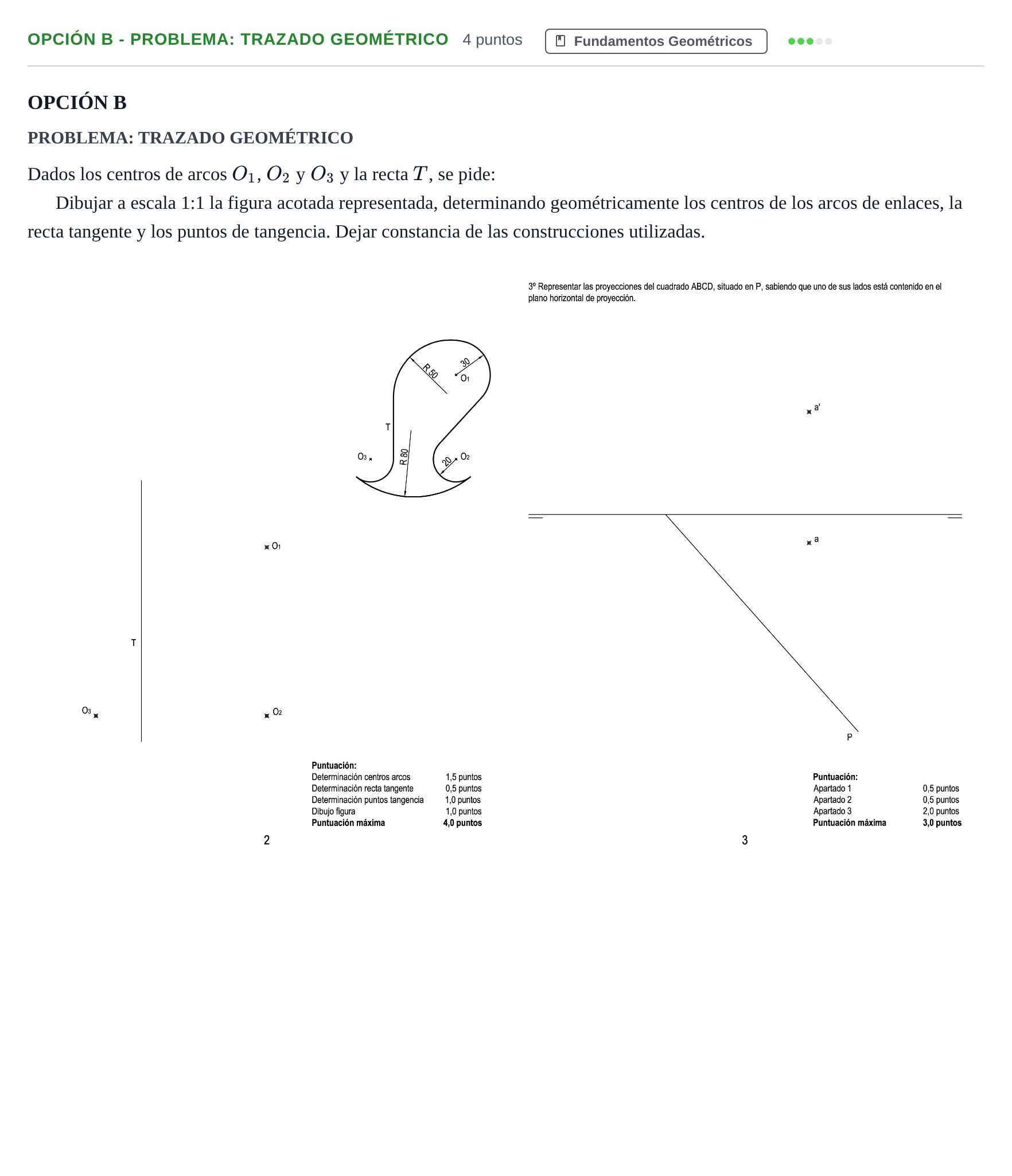 Enunciado: Opción B - Problema: Trazado Geométrico · Dibujo técnico II PAU Andalucía Extraordinaria Reserva A 2013