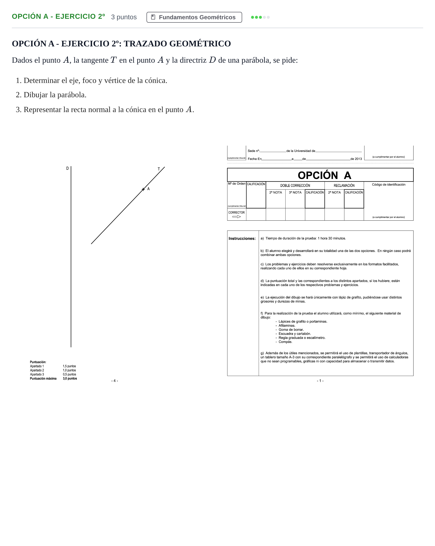 Enunciado: Opción A - Ejercicio 2º · Dibujo técnico II PAU Andalucía Ordinaria Titular 2013
