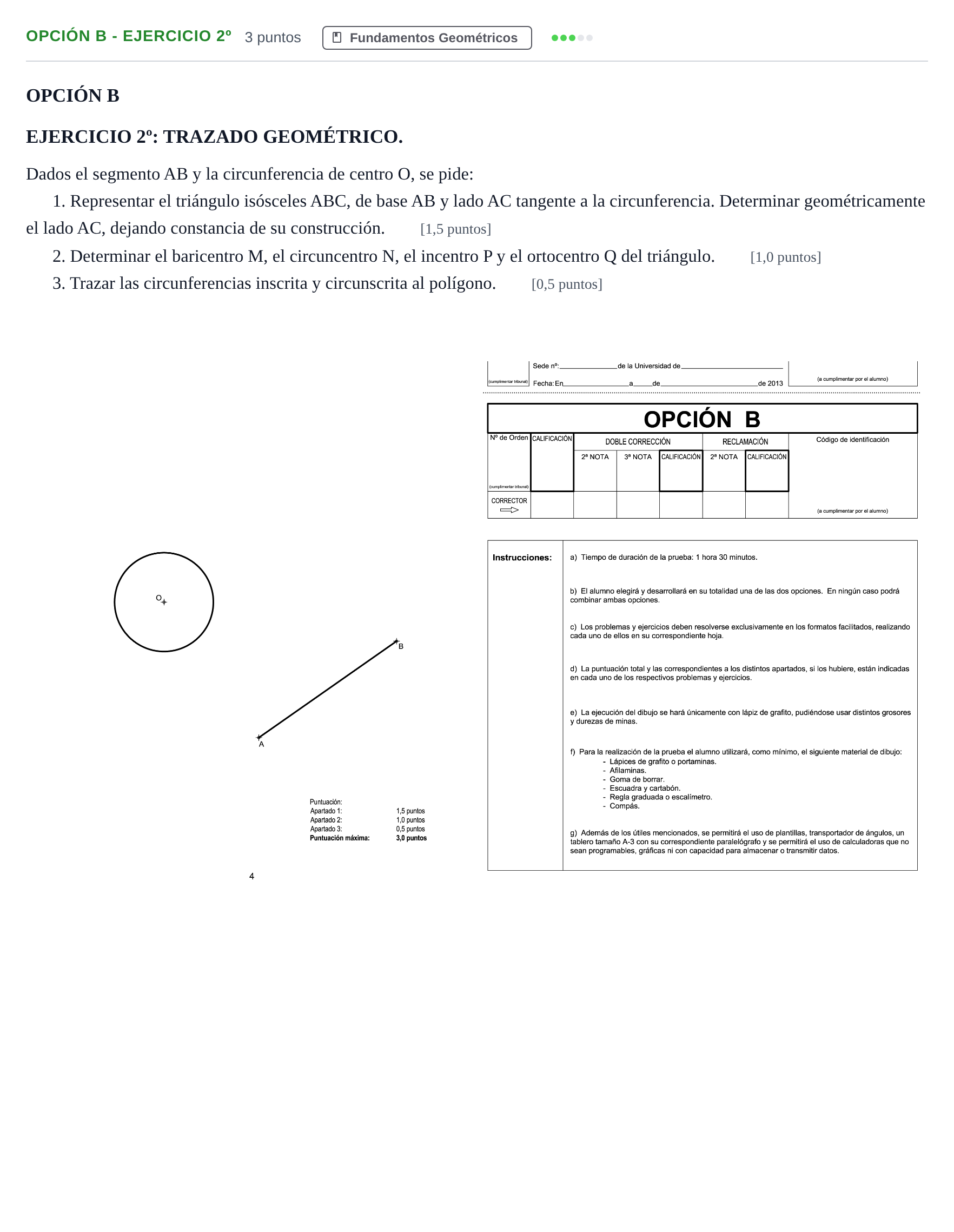 Enunciado: Opción B - Ejercicio 2º · Dibujo técnico II PAU Andalucía Extraordinaria Titular 2013
