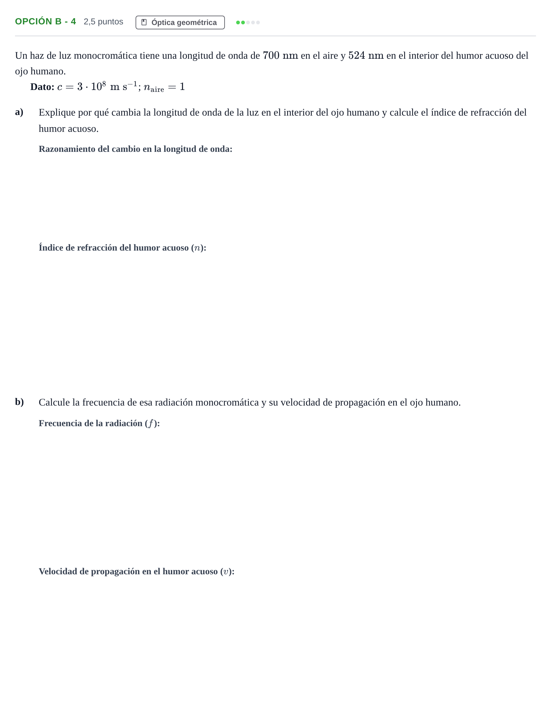 Enunciado: Opción B - 4 · Física PAU Andalucía Extraordinaria Reserva B 2013