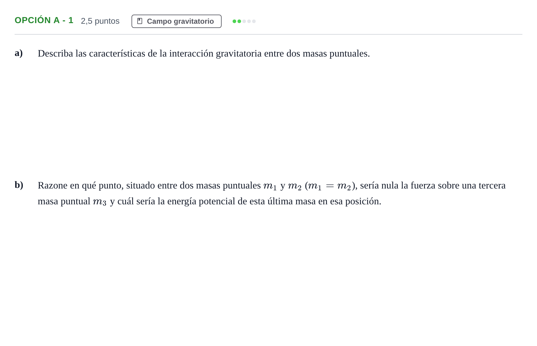 Enunciado: Opción A - 1 · Física PAU Andalucía Extraordinaria Titular 2013