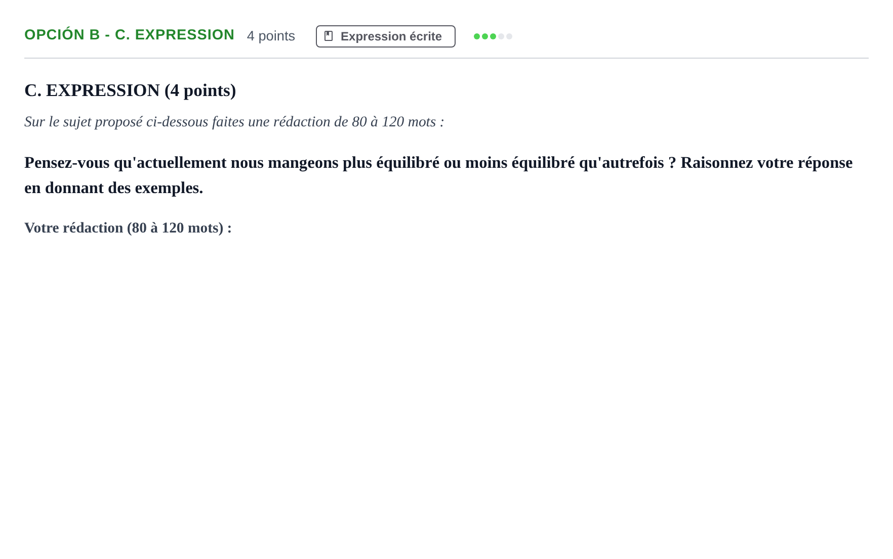 Enunciado: Opción B - C. Expression · Francés PAU Andalucía Extraordinaria Reserva A 2013