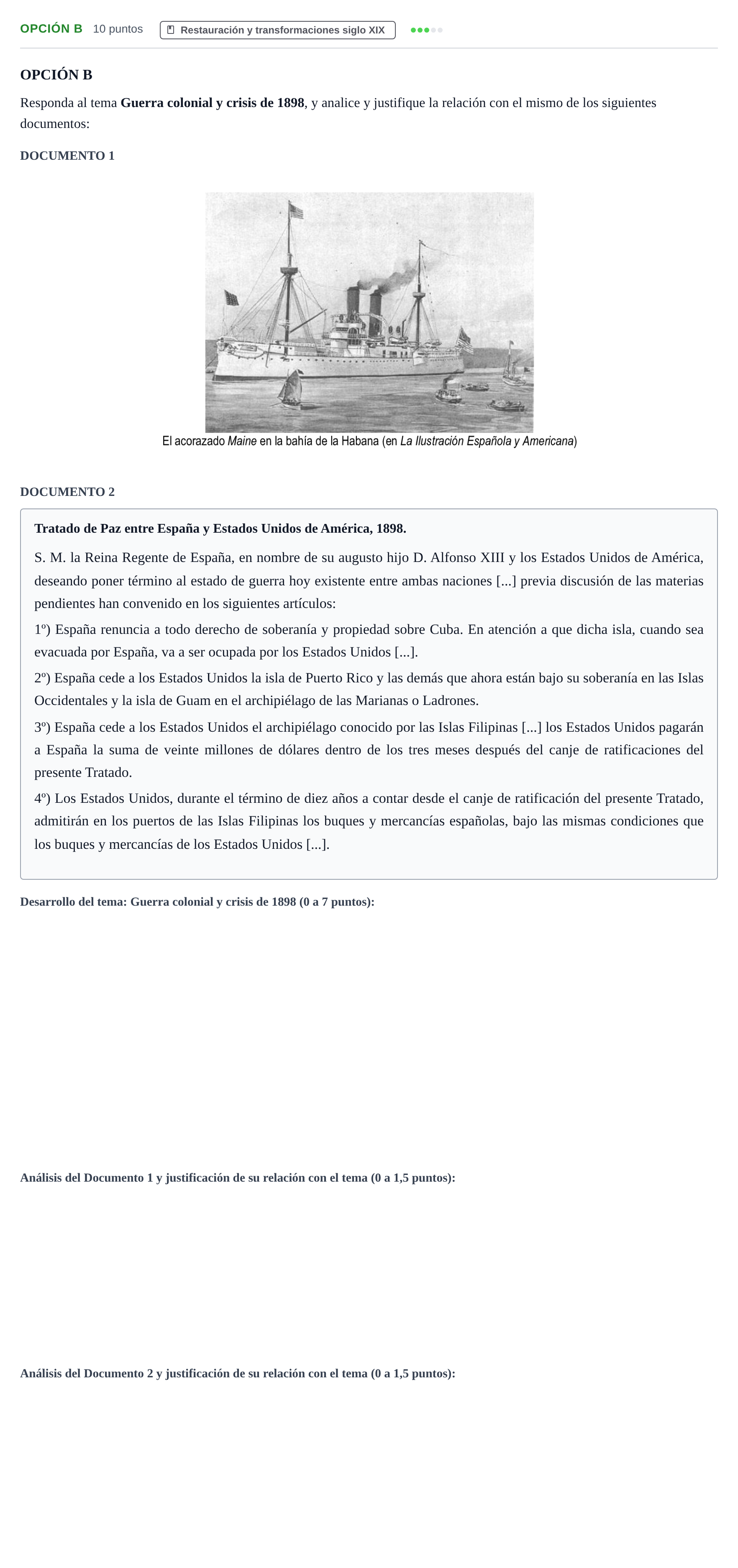 Enunciado: Opción B · Historia de España PAU Andalucía Ordinaria Reserva A 2013