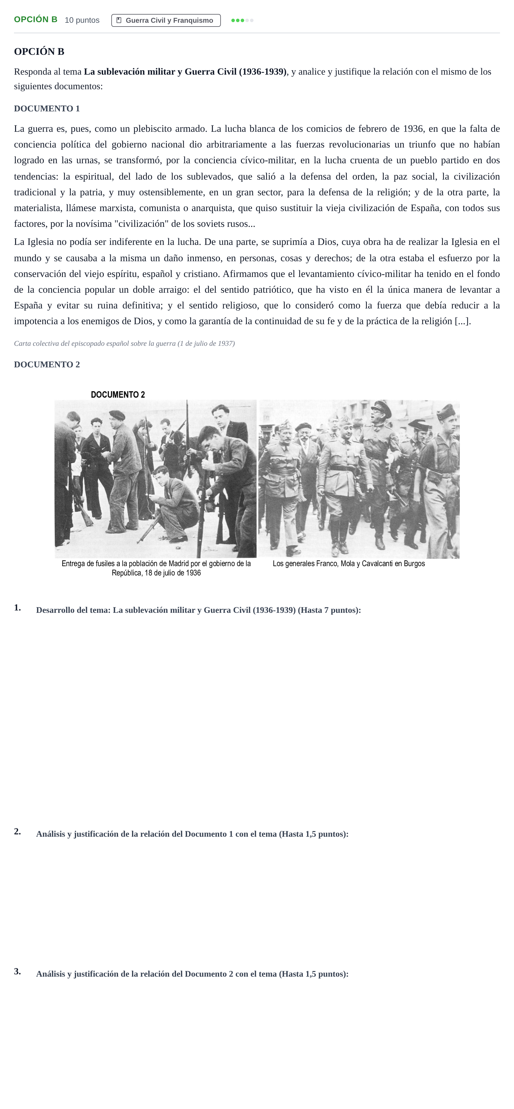 Enunciado: Opción B · Historia de España PAU Andalucía Ordinaria Titular 2013
