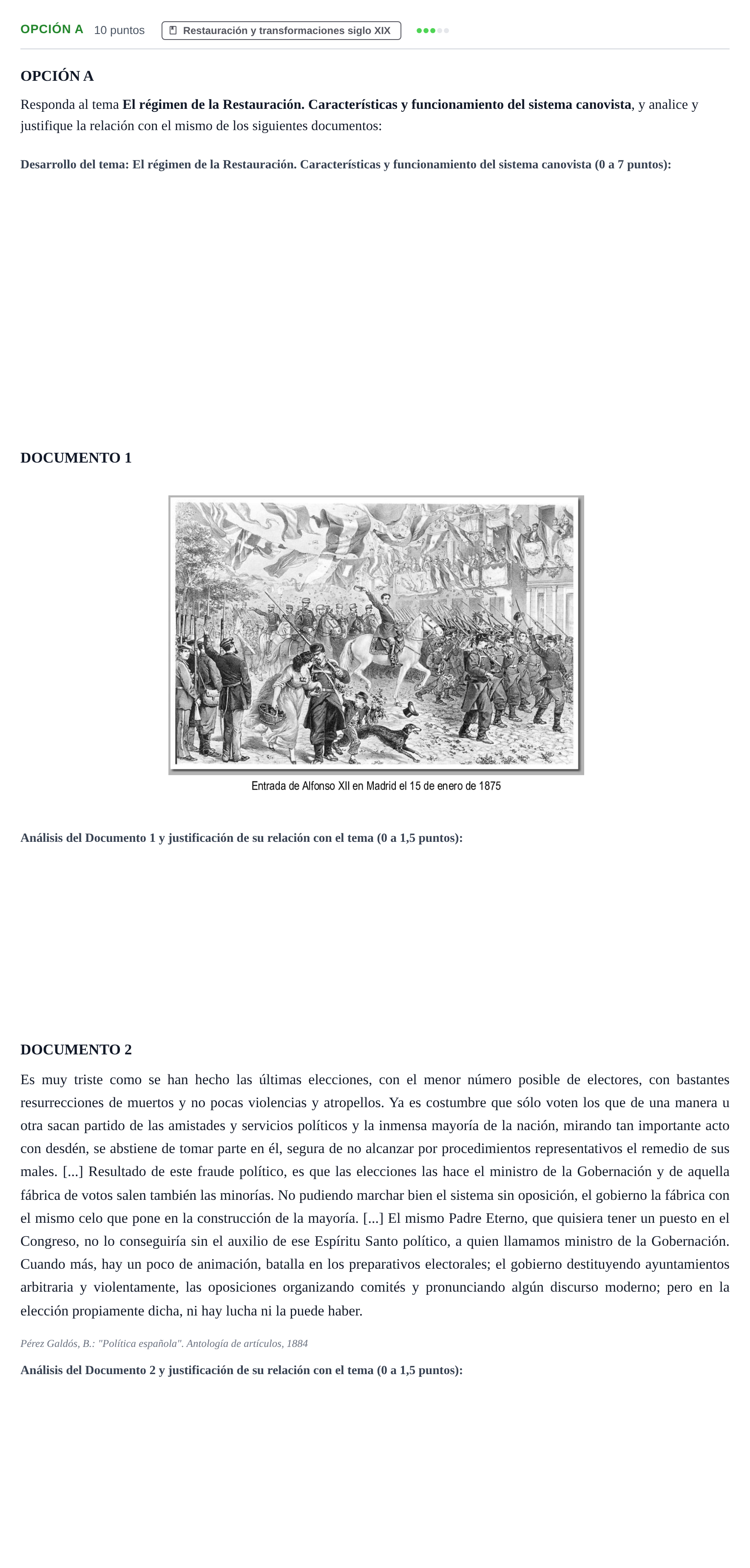 Enunciado: Opción A · Historia de España PAU Andalucía Extraordinaria Titular 2013