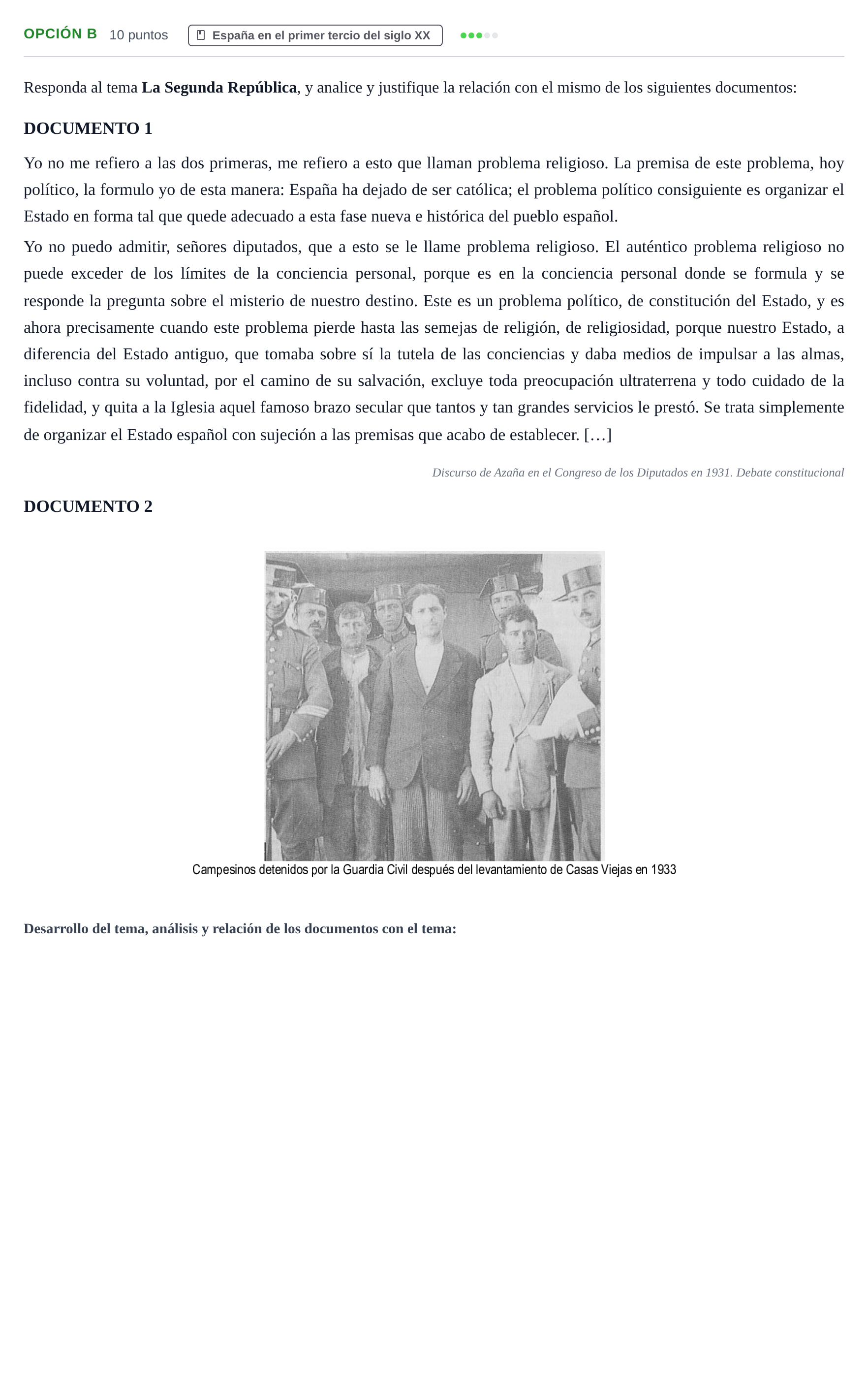 Enunciado: Opción B · Historia de España PAU Andalucía Extraordinaria Titular 2013