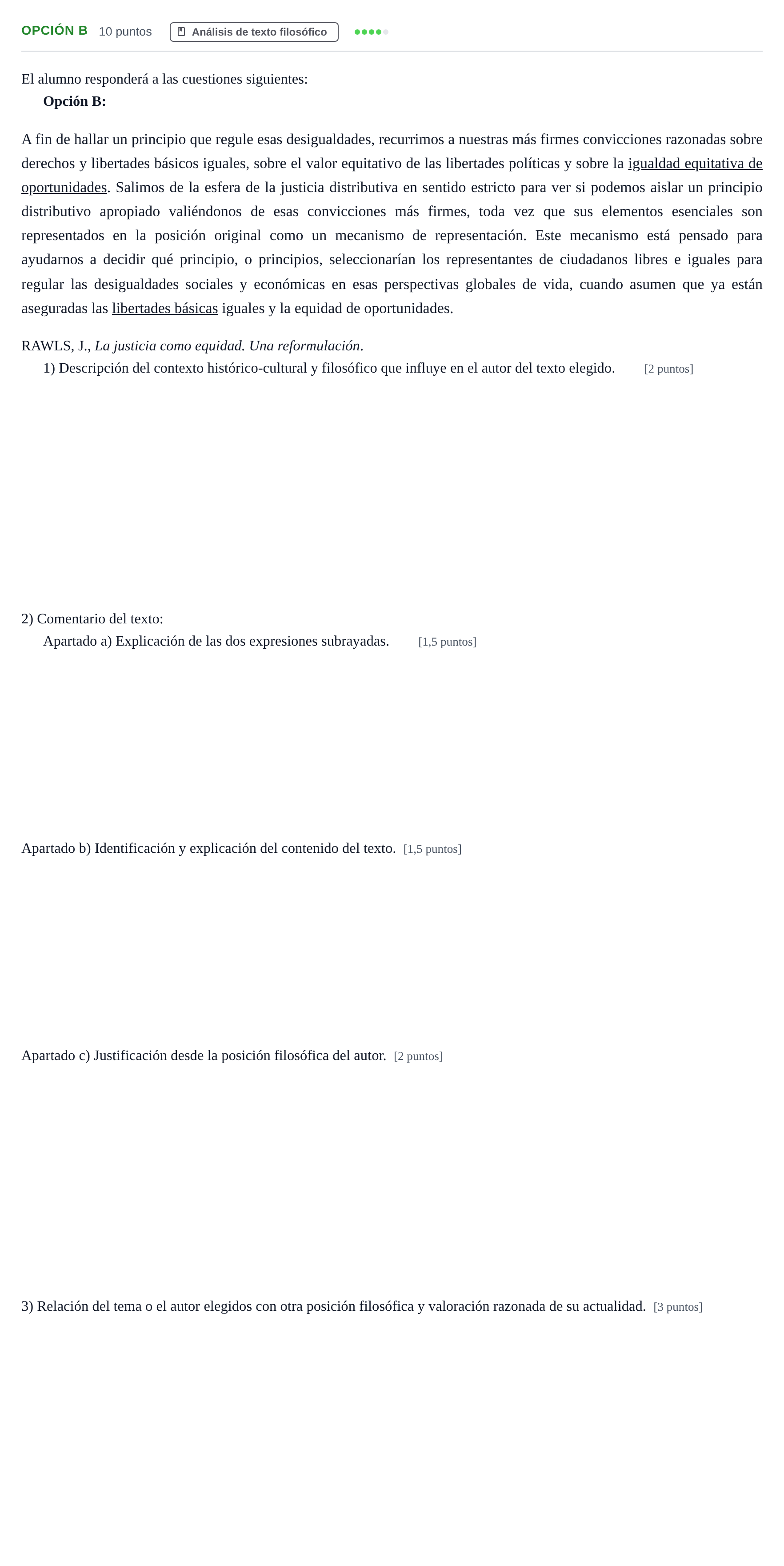 Enunciado: Opción B · Historia de la Filosofía PAU Andalucía Ordinaria Reserva A 2013
