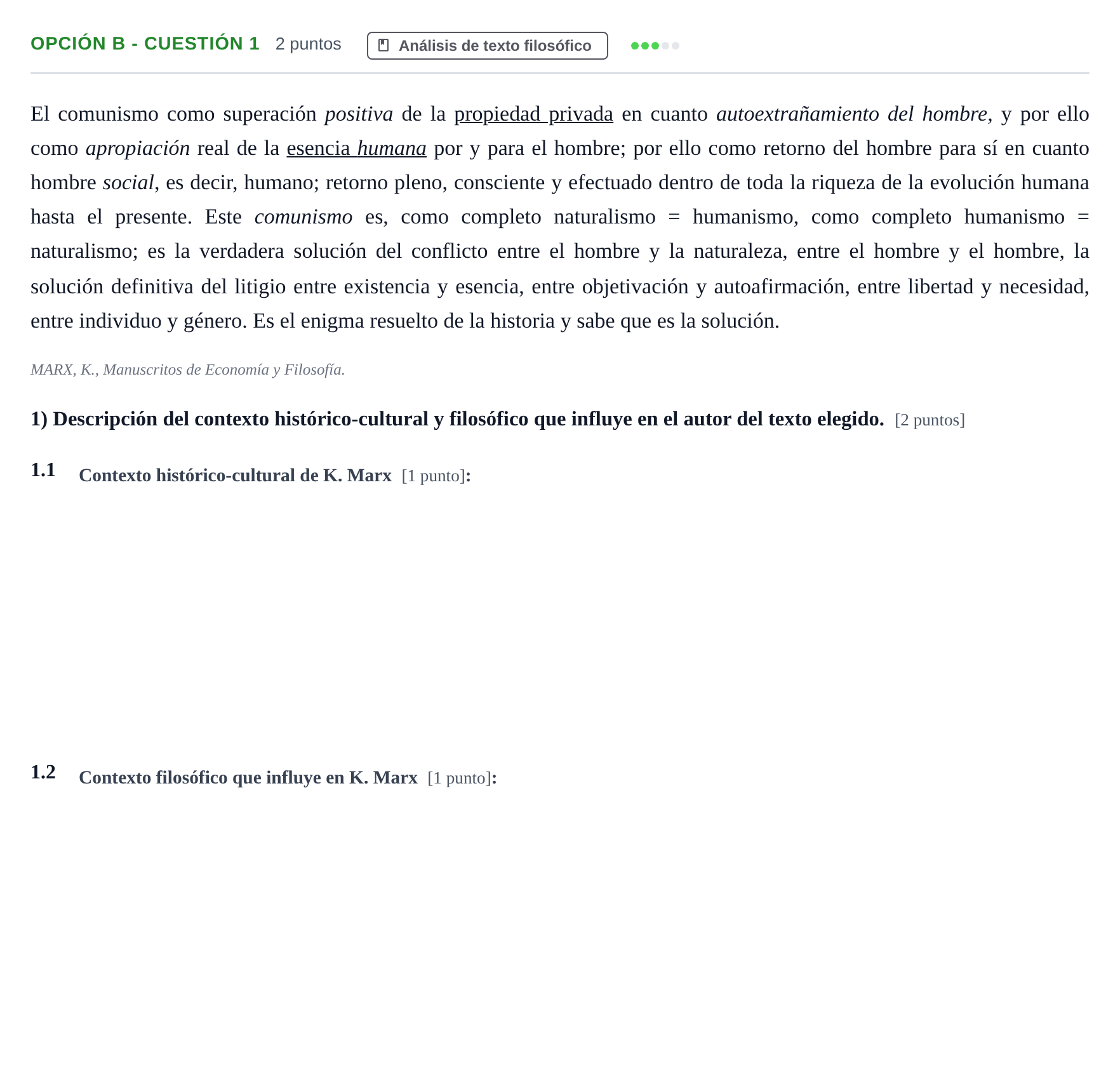 Enunciado: Opción B - Cuestión 1 · Historia de la Filosofía PAU Andalucía Ordinaria Titular 2013
