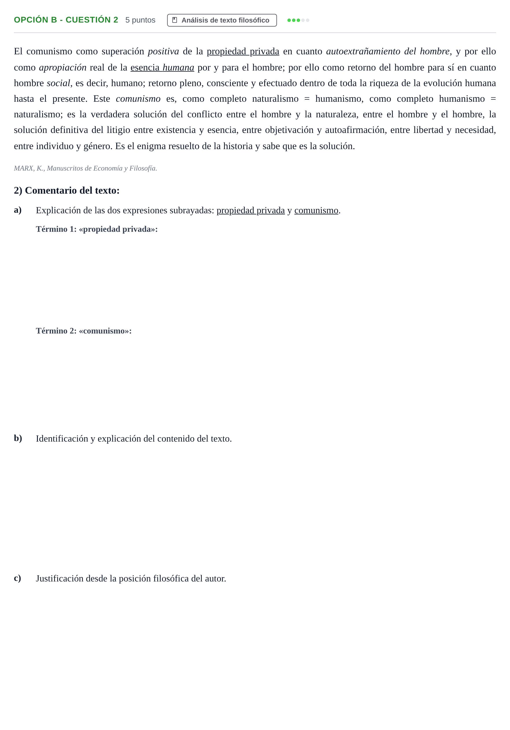 Enunciado: Opción B - Cuestión 2 · Historia de la Filosofía PAU Andalucía Ordinaria Titular 2013
