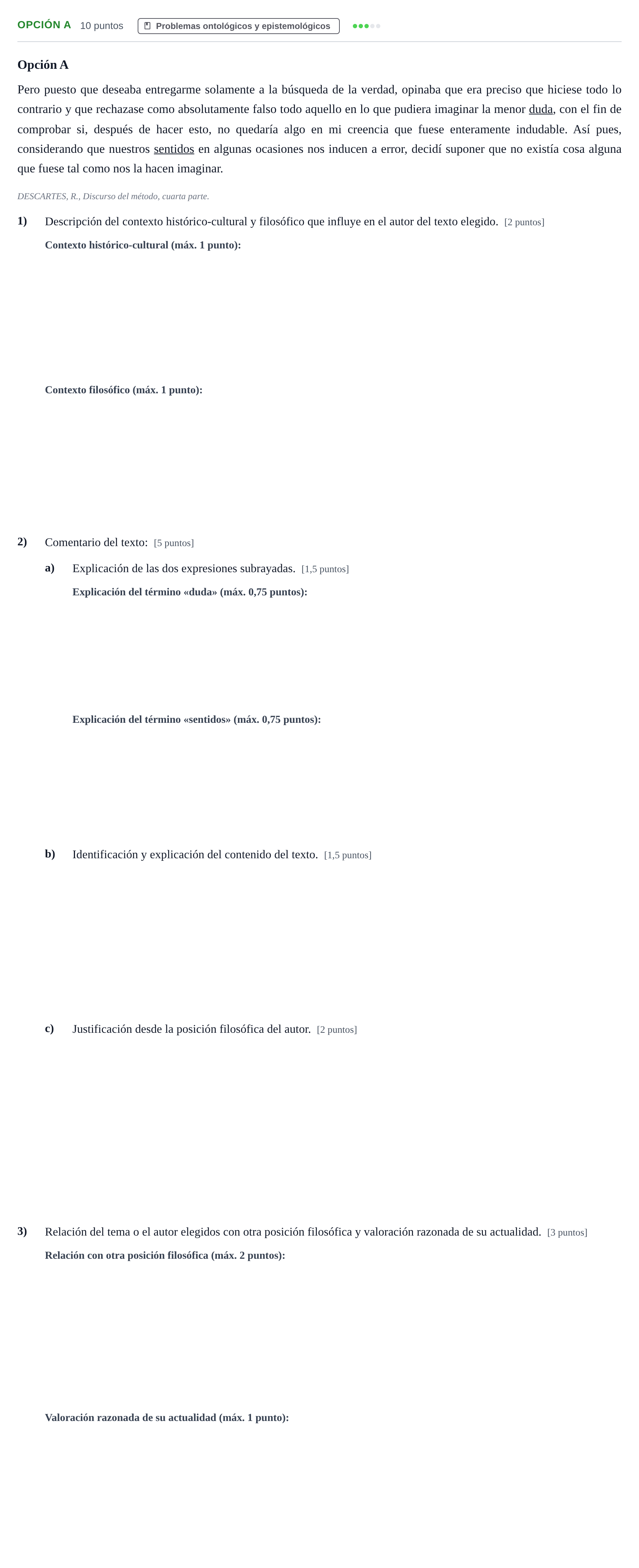 Enunciado: Opción A · Historia de la Filosofía PAU Andalucía Extraordinaria Reserva A 2013