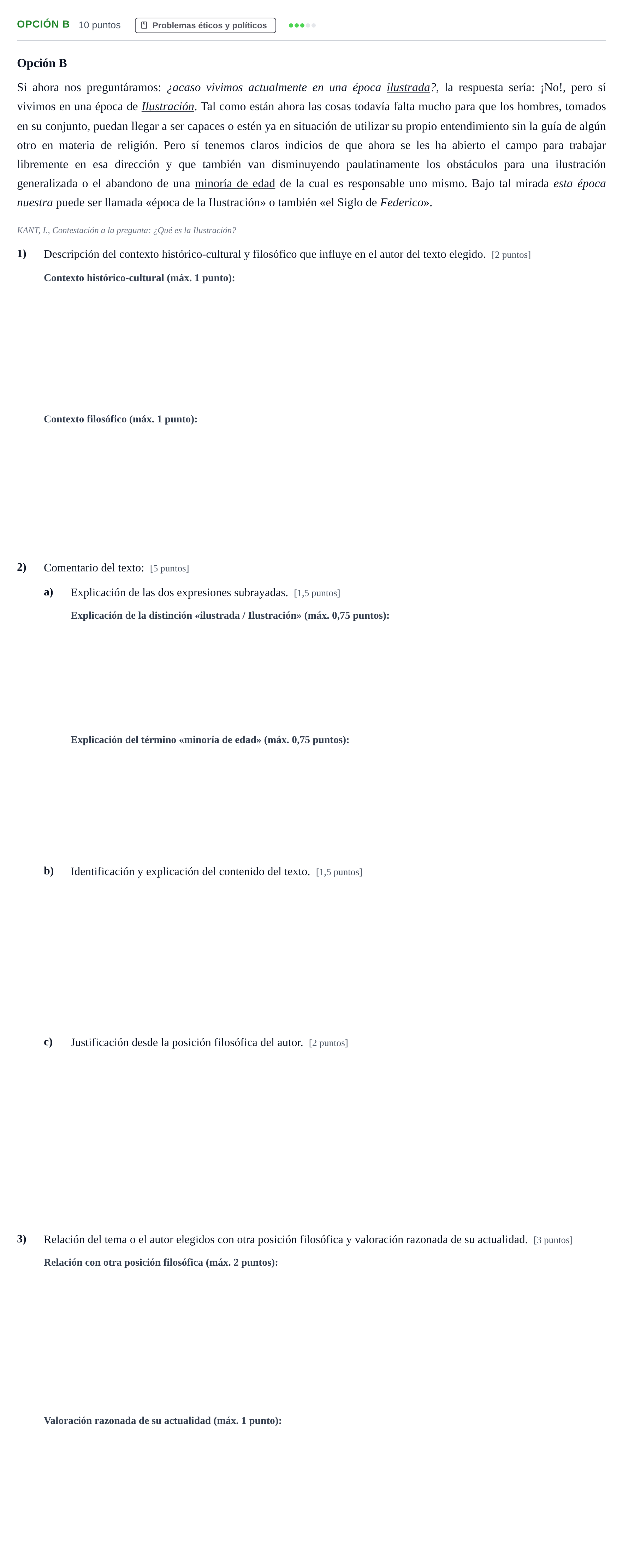 Enunciado: Opción B · Historia de la Filosofía PAU Andalucía Extraordinaria Reserva A 2013