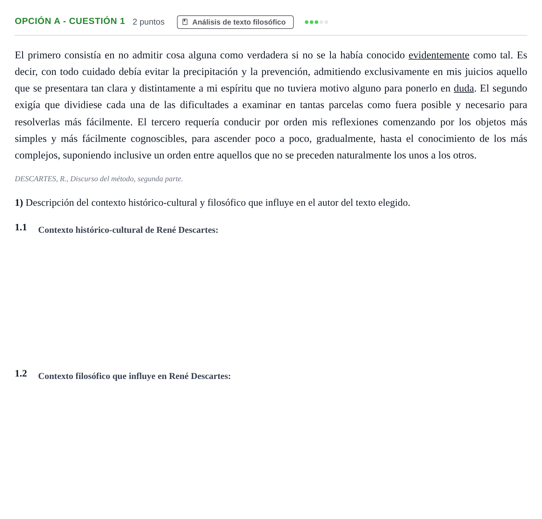 Enunciado: Opción A - Cuestión 1 · Historia de la Filosofía PAU Andalucía Extraordinaria Reserva B 2013