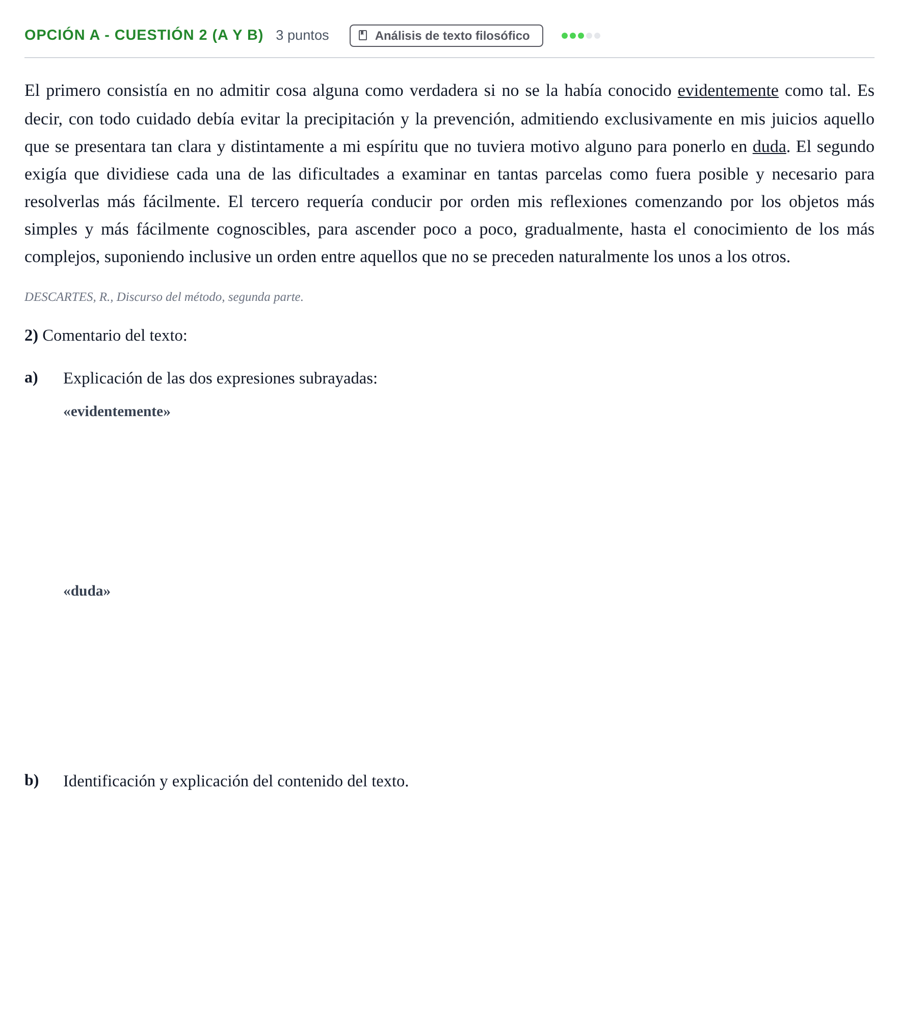 Enunciado: Opción A - Cuestión 2 (a y b) · Historia de la Filosofía PAU Andalucía Extraordinaria Reserva B 2013