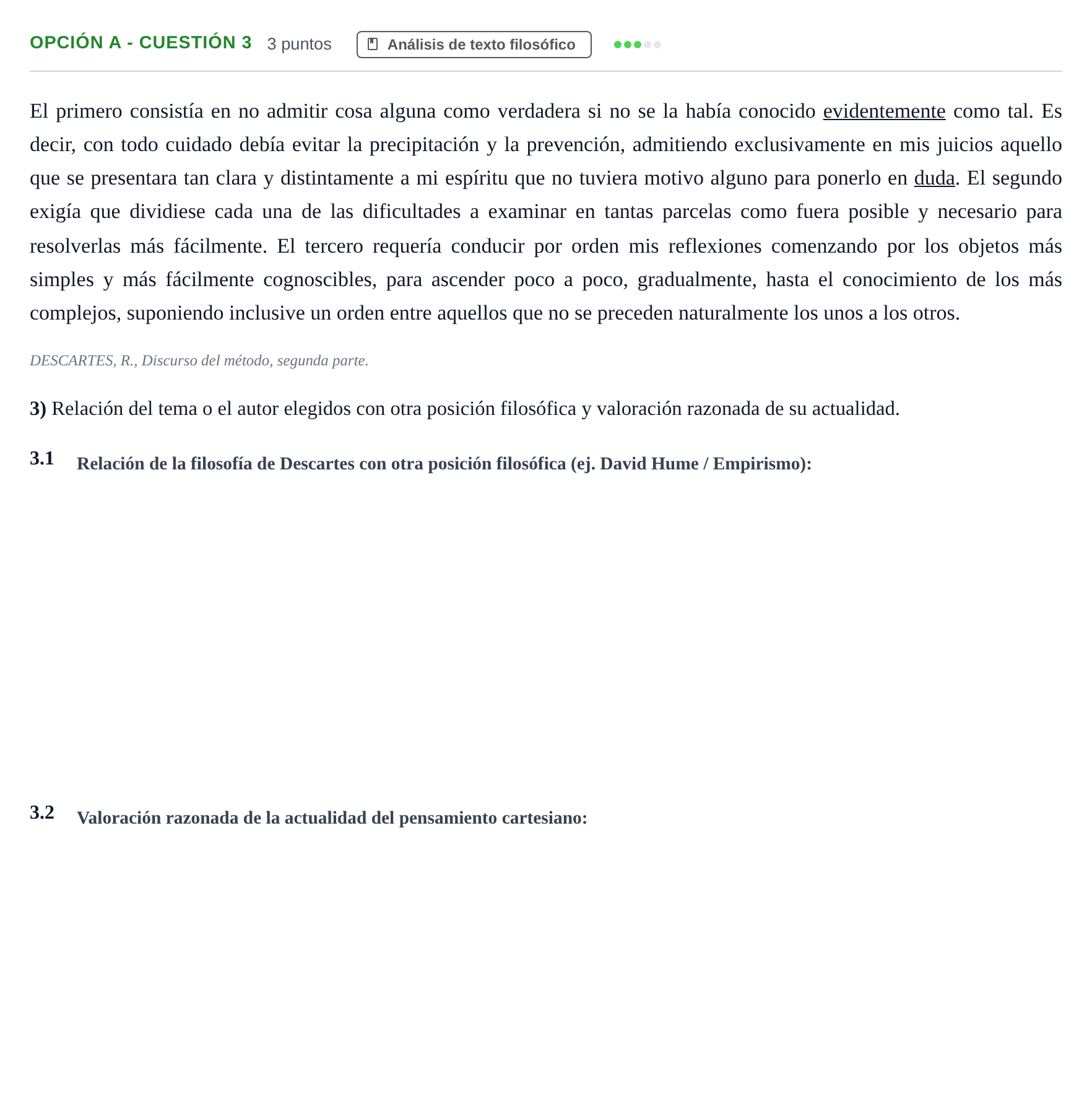 Enunciado: Opción A - Cuestión 3 · Historia de la Filosofía PAU Andalucía Extraordinaria Reserva B 2013