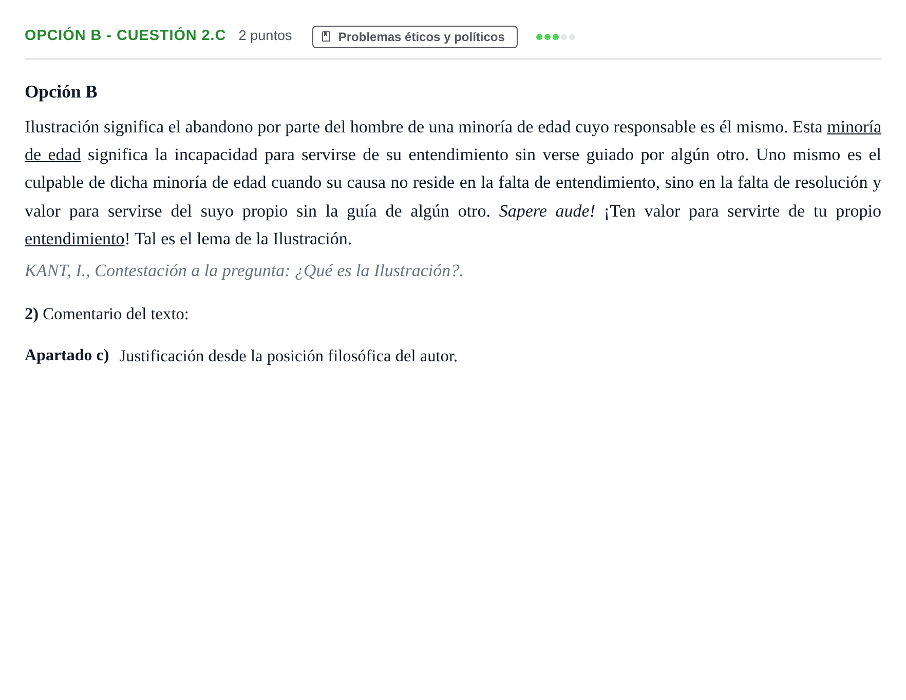 Enunciado: Opción B - Cuestión 2.c · Historia de la Filosofía PAU Andalucía Extraordinaria Reserva B 2013
