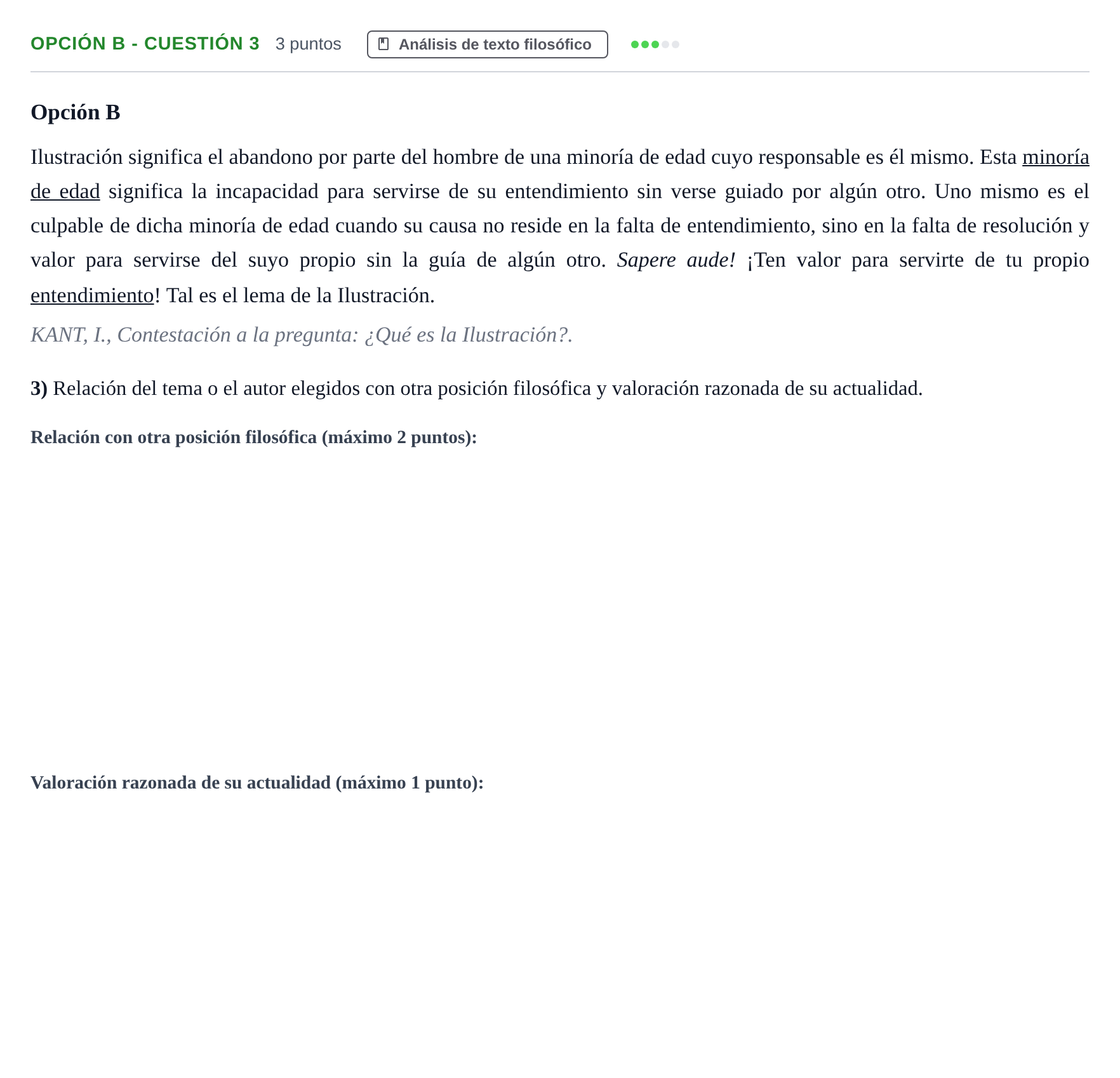 Enunciado: Opción B - Cuestión 3 · Historia de la Filosofía PAU Andalucía Extraordinaria Reserva B 2013